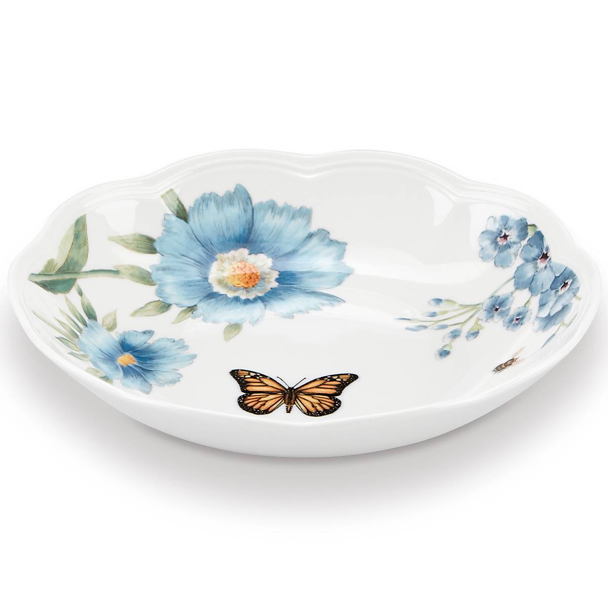 Blue Ceramic Pasta Bowl with Butterfly Design | Oven & Dishwasher Safe
