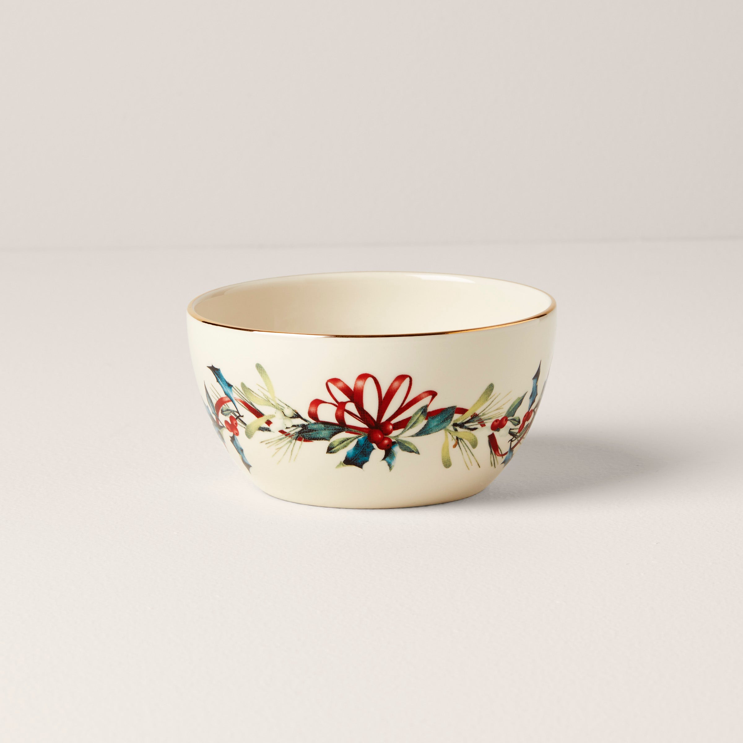 Porcelain Christmas Bowl with Gold Trim & Holly Design | Winter Greetings