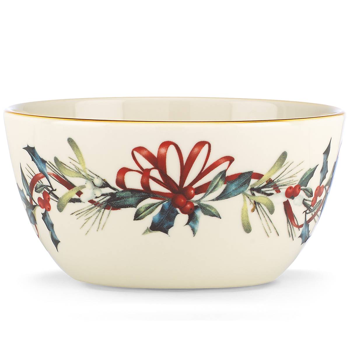 Porcelain Christmas Bowl with Gold Trim & Holly Design | Winter Greetings