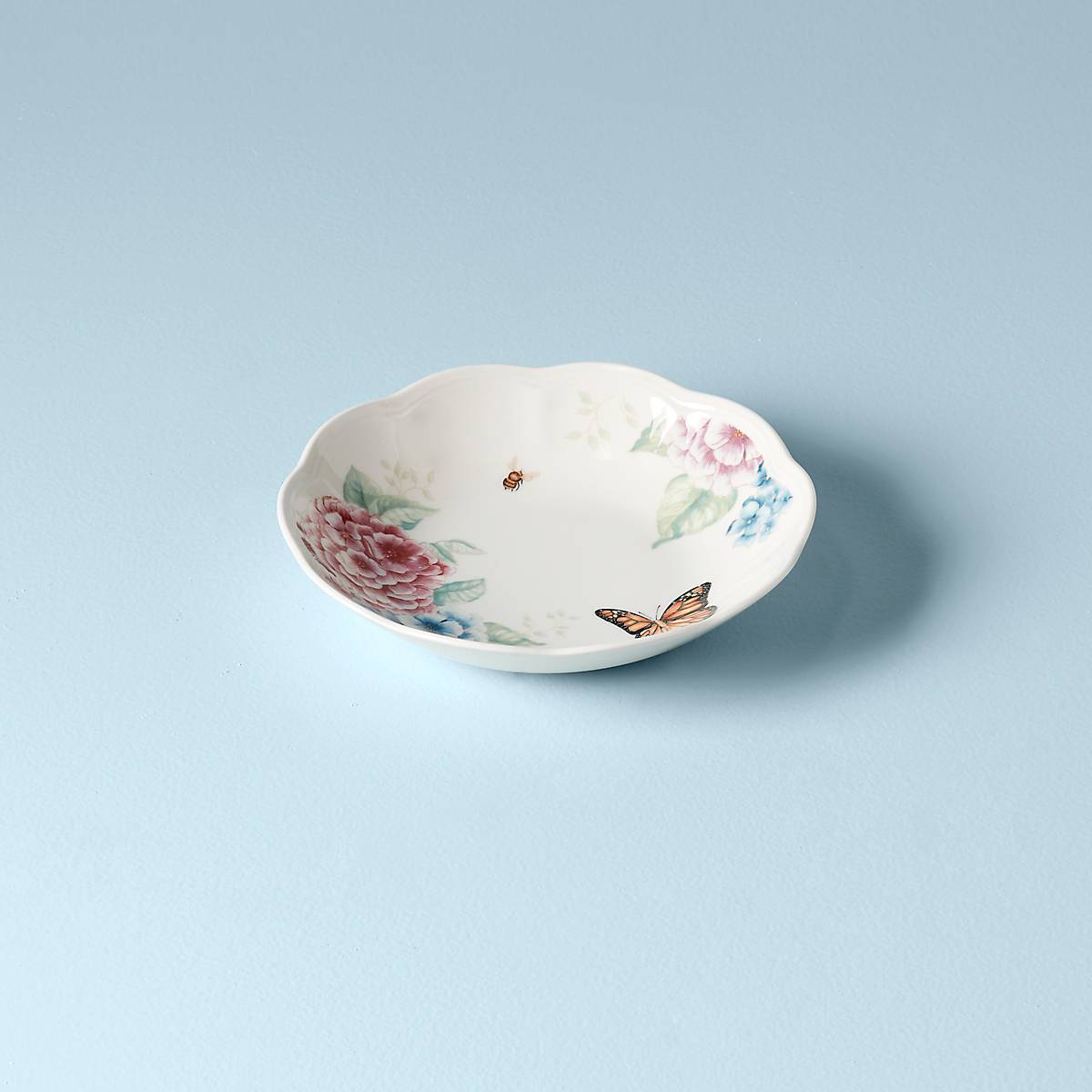 Hydrangea Pasta Bowl with Butterfly Meadow Design | Ceramic & Microwave-Safe