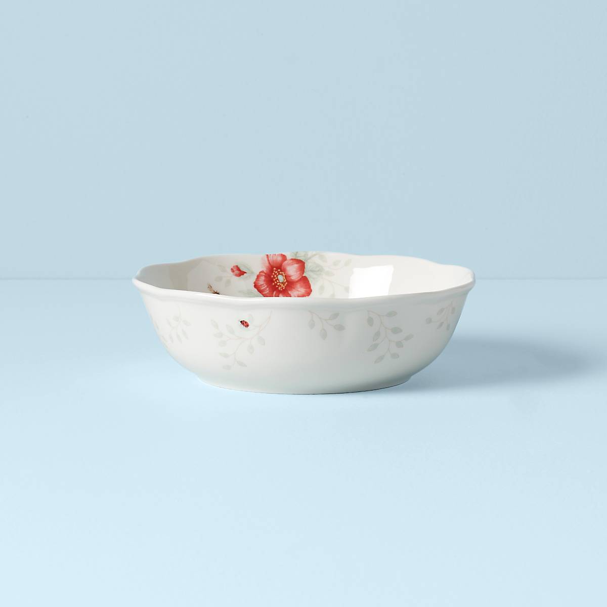Scalloped Ceramic Soup Bowl with Butterfly Meadow Design | Microwave & Dishwasher Safe