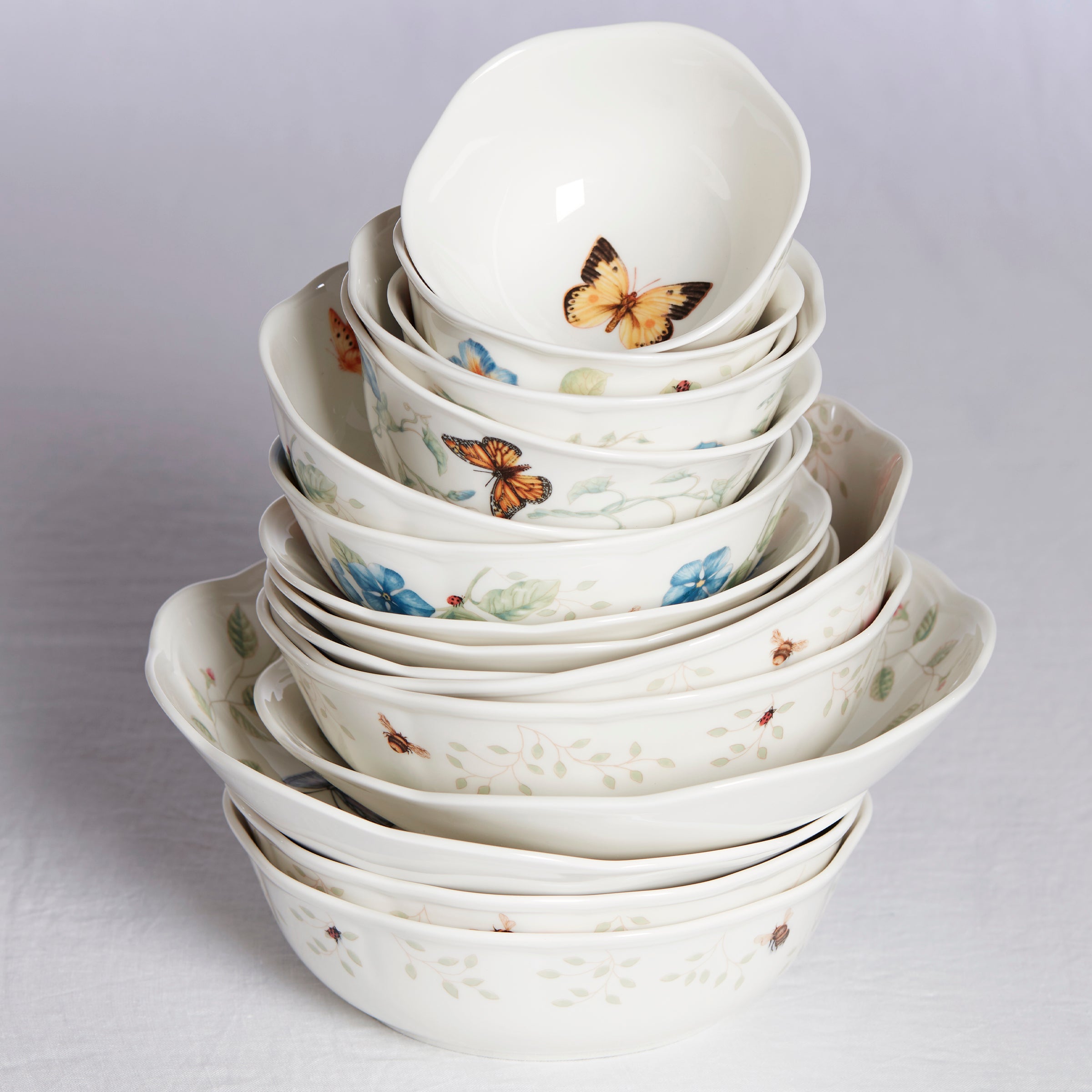 Scalloped Ceramic Soup Bowl with Butterfly Meadow Design | Microwave & Dishwasher Safe