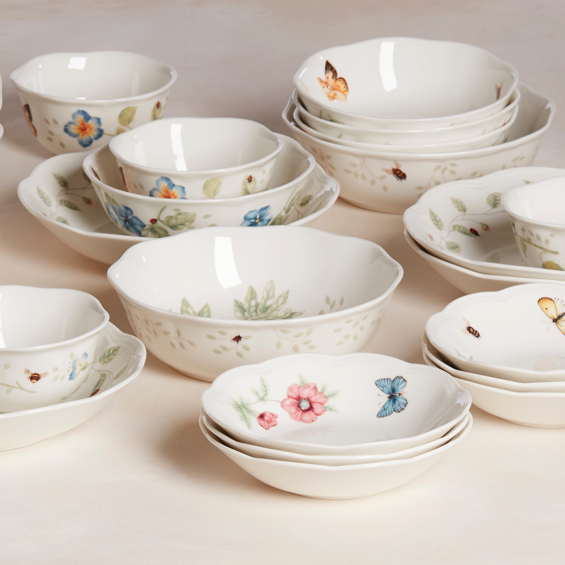 Scalloped Ceramic Soup Bowl with Butterfly Meadow Design | Microwave & Dishwasher Safe