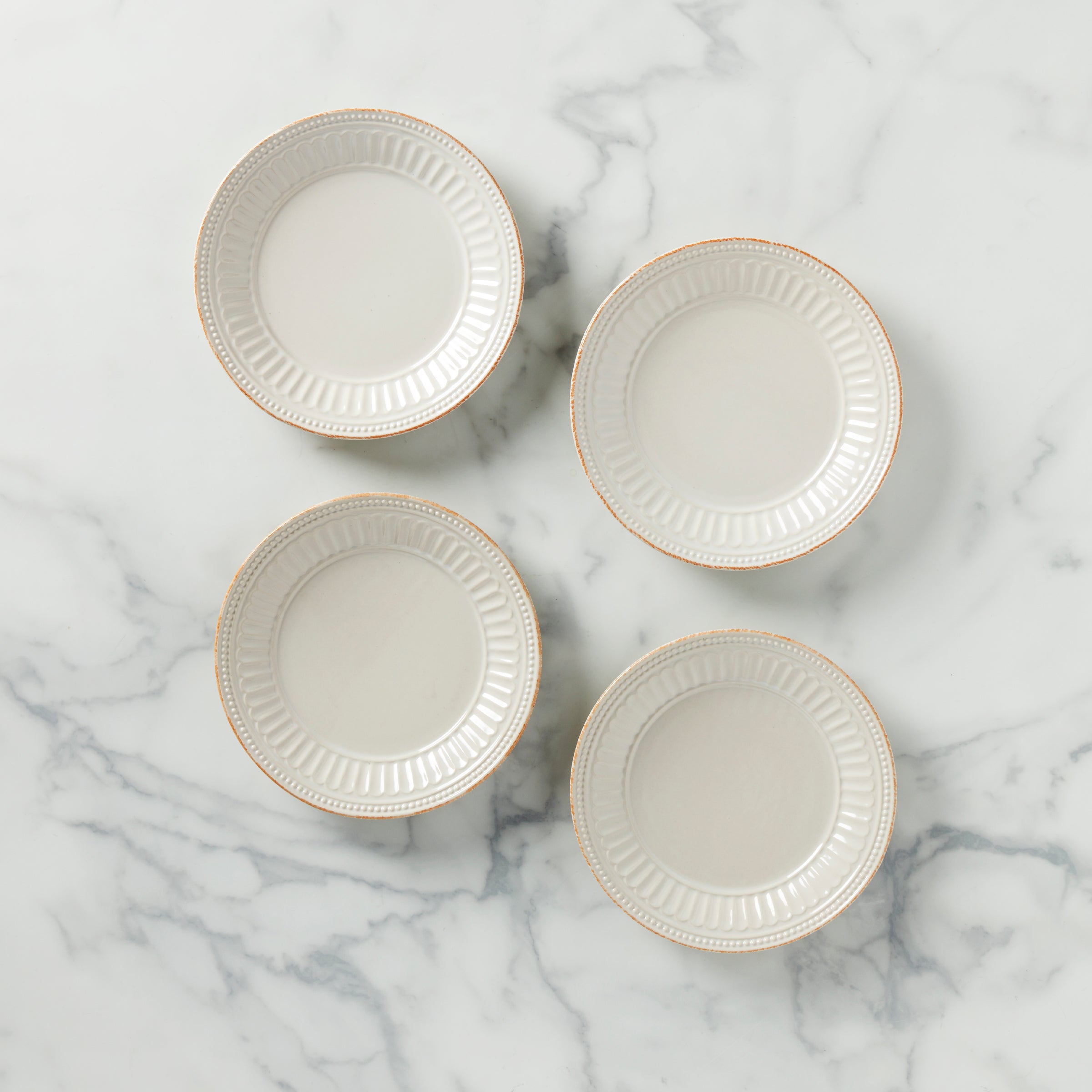 Stoneware Dessert Plates Set of 4 with Beaded Edge | French Perle Groove