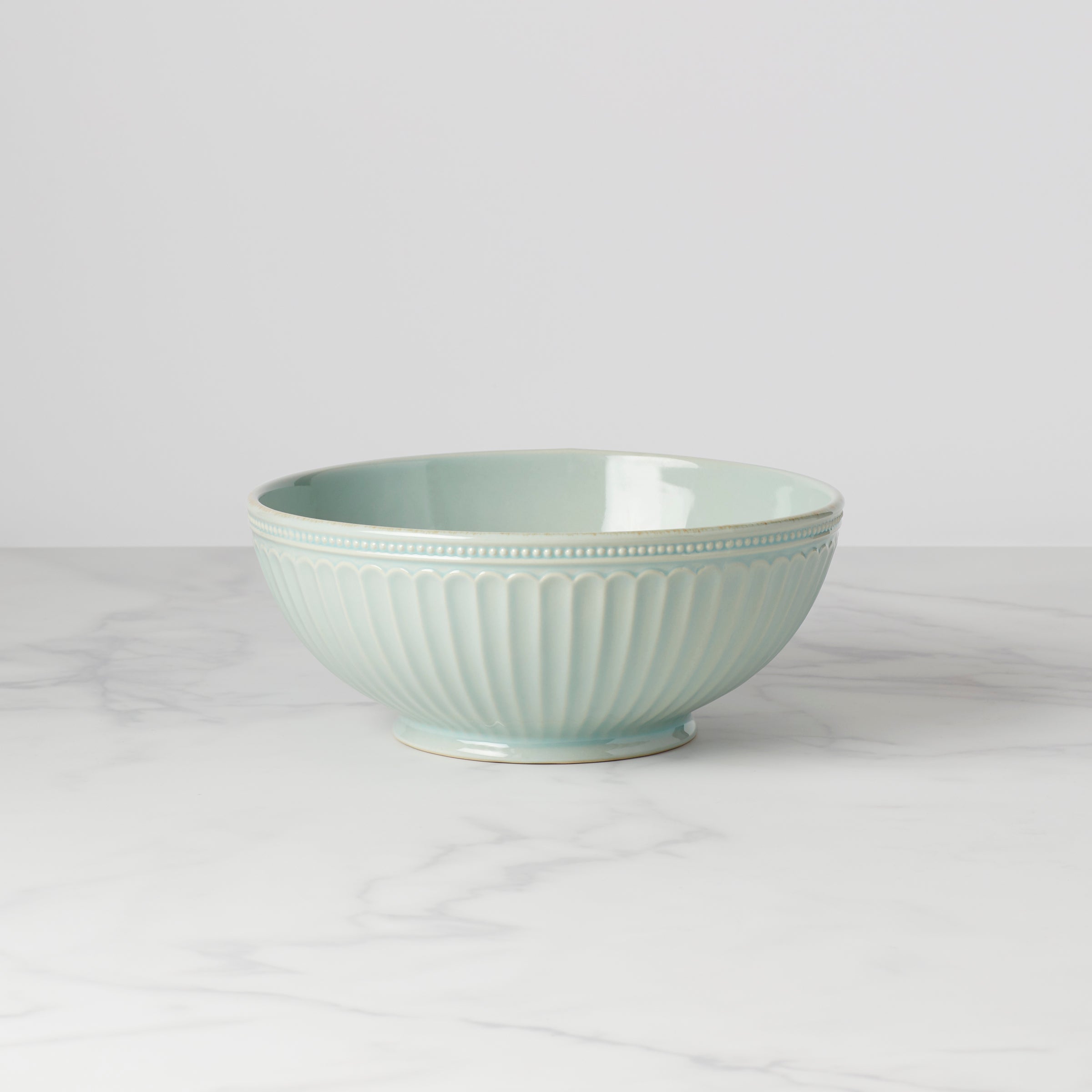 Ceramic Serving Bowl with Beaded Texture & Tea-Stained Rim | French Perle
