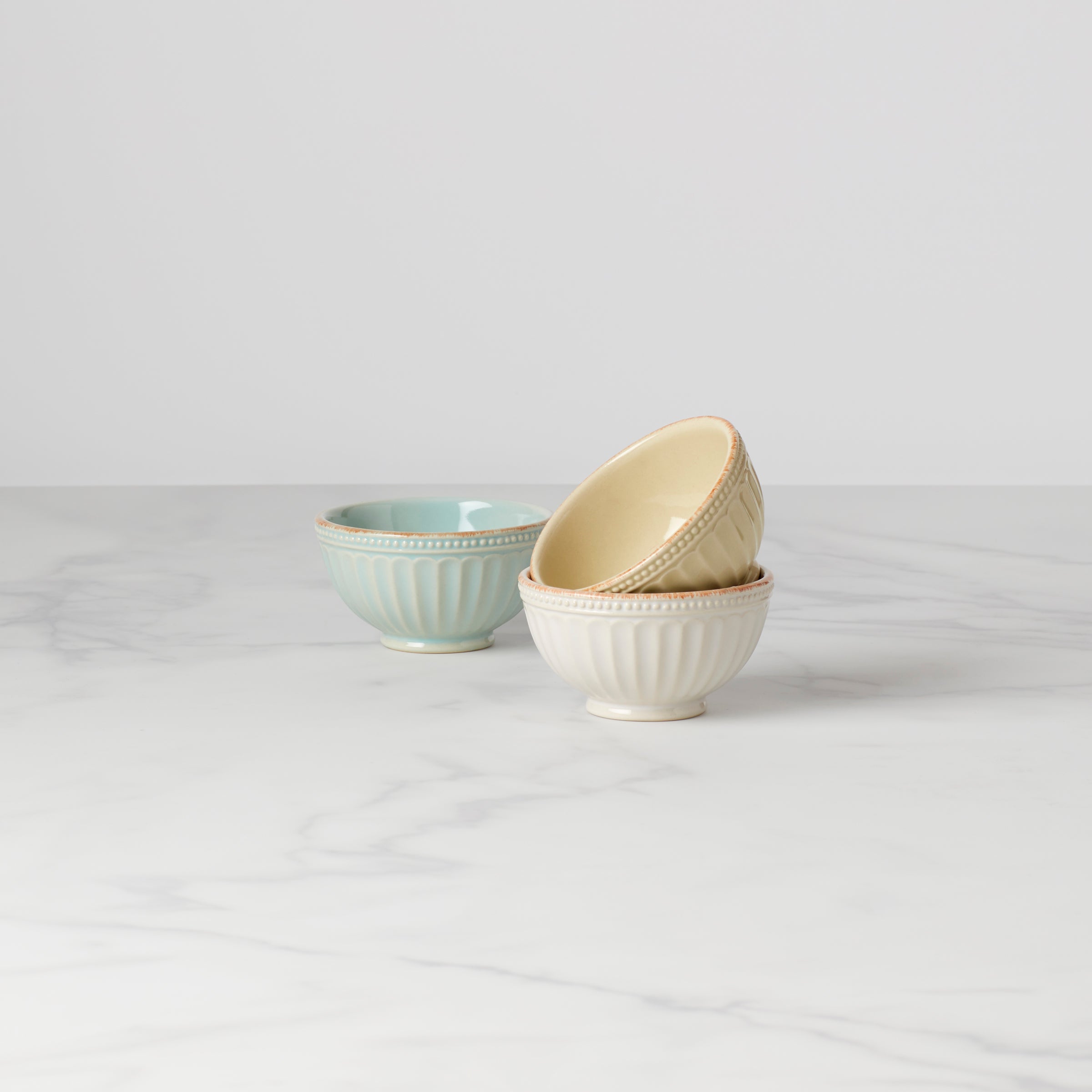 Mini Ceramic Bowl Set with Rustic Grooves | French Perle