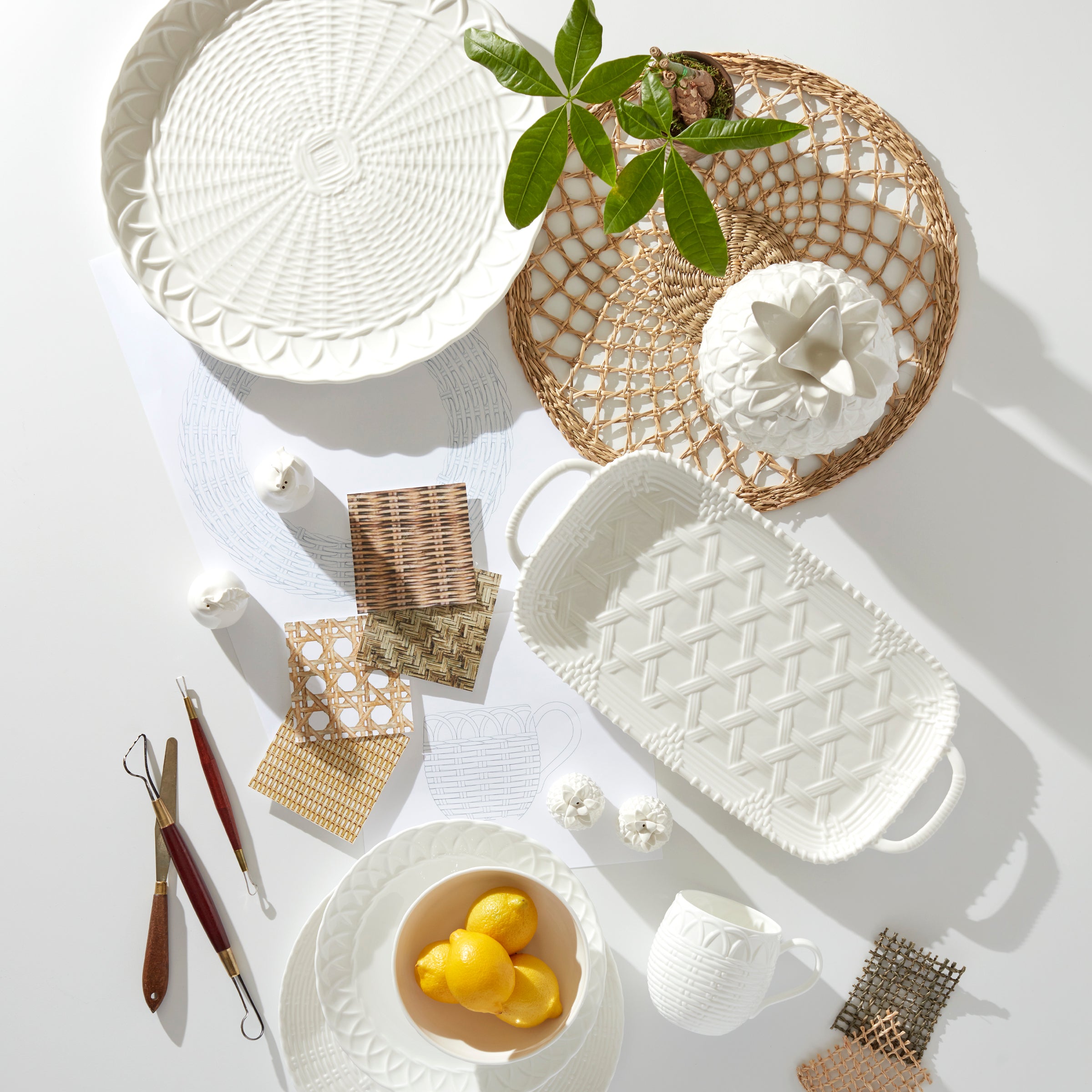 Wicker Texture Accent Plates - Set of 4 Bone China | Wicker Creek