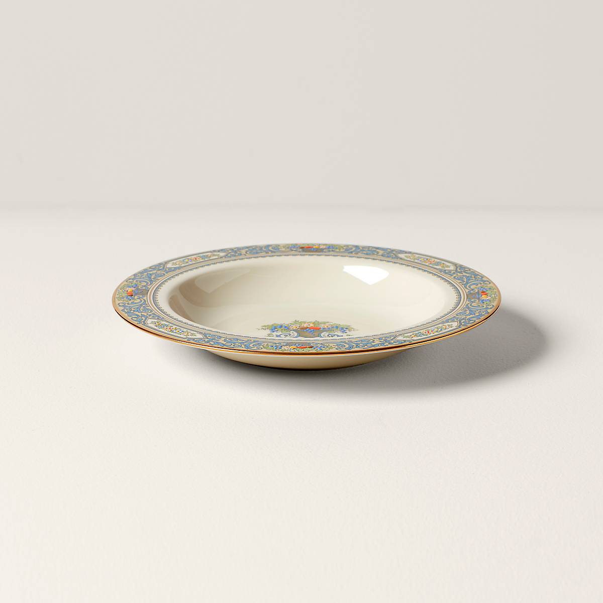 Hand-Painted Autumn Rimmed Bowl with 24k Gold Accents | Elegant Dishwasher-Safe Tableware