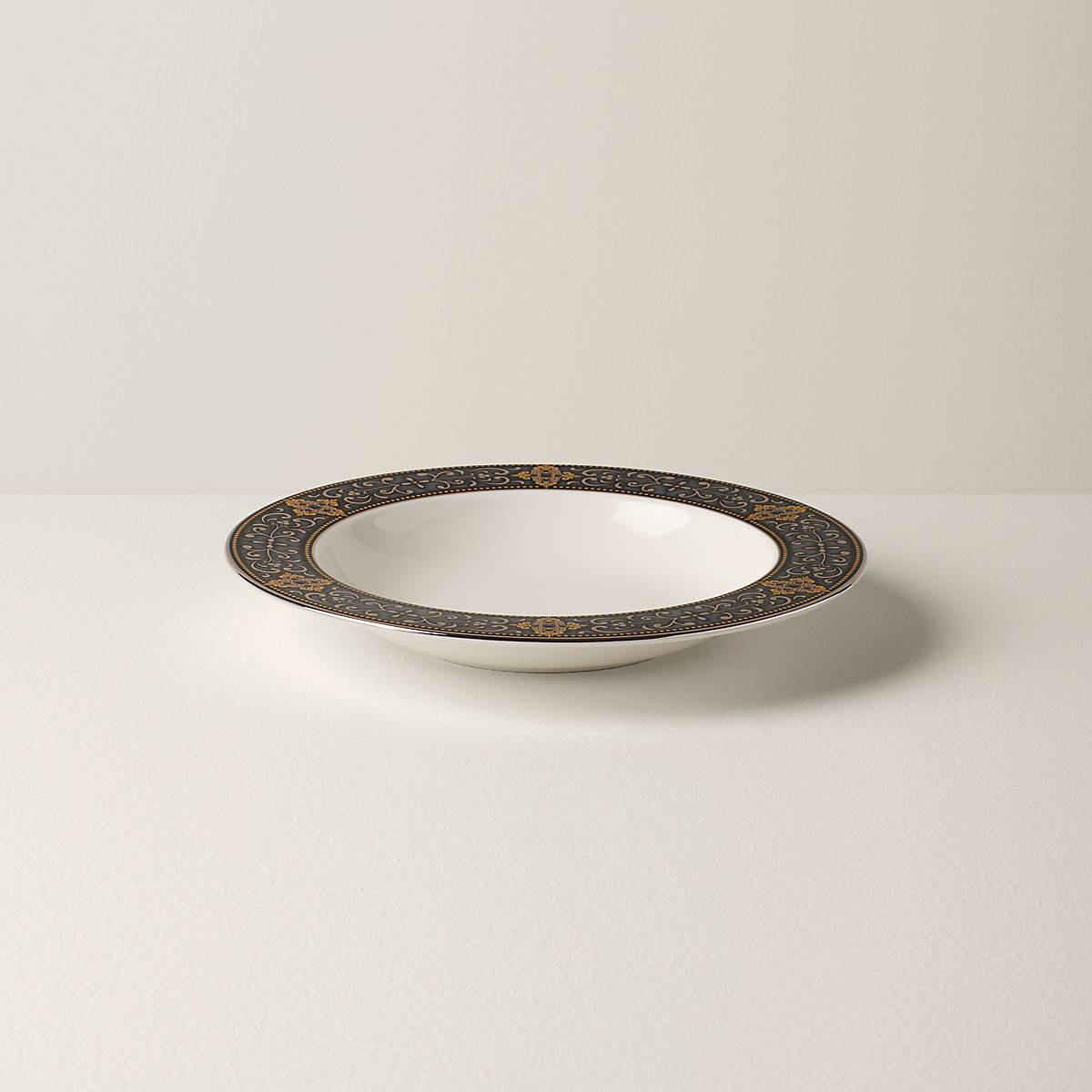 Vintage Jewel-Rimmed Soup Bowl with Gold & Platinum Accents | Bone China