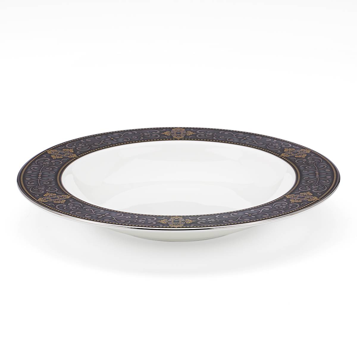 Vintage Jewel-Rimmed Soup Bowl with Gold & Platinum Accents | Bone China