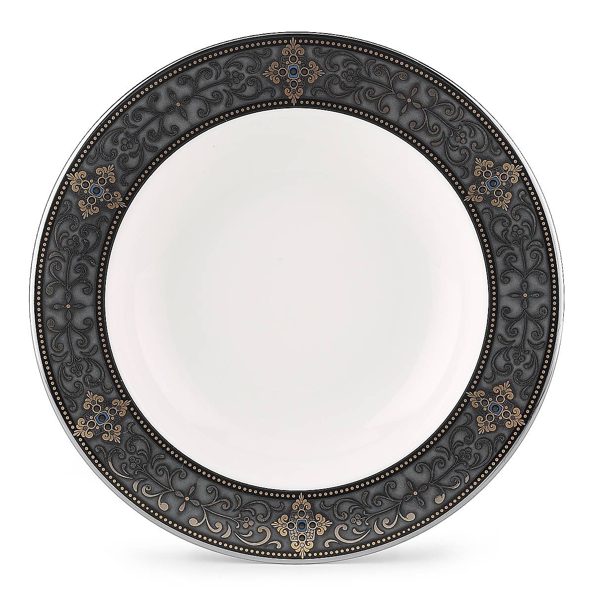 Vintage Jewel-Rimmed Soup Bowl with Gold & Platinum Accents | Bone China