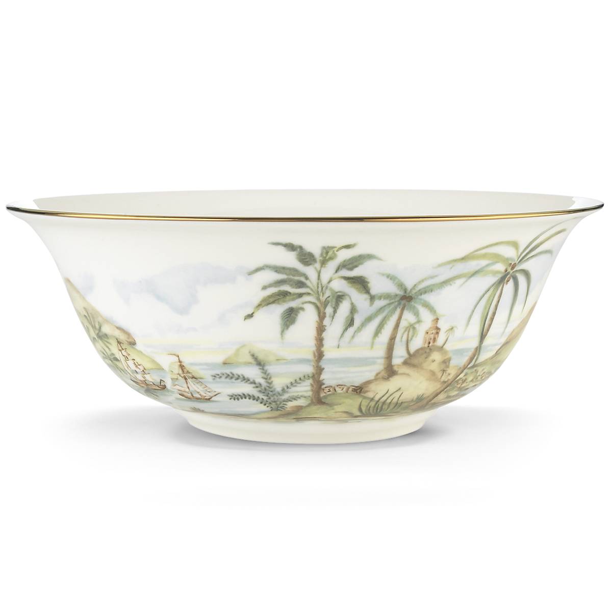 British Colonial Porcelain Serving Bowl with Tropical Design | Microwave & Dishwasher Safe