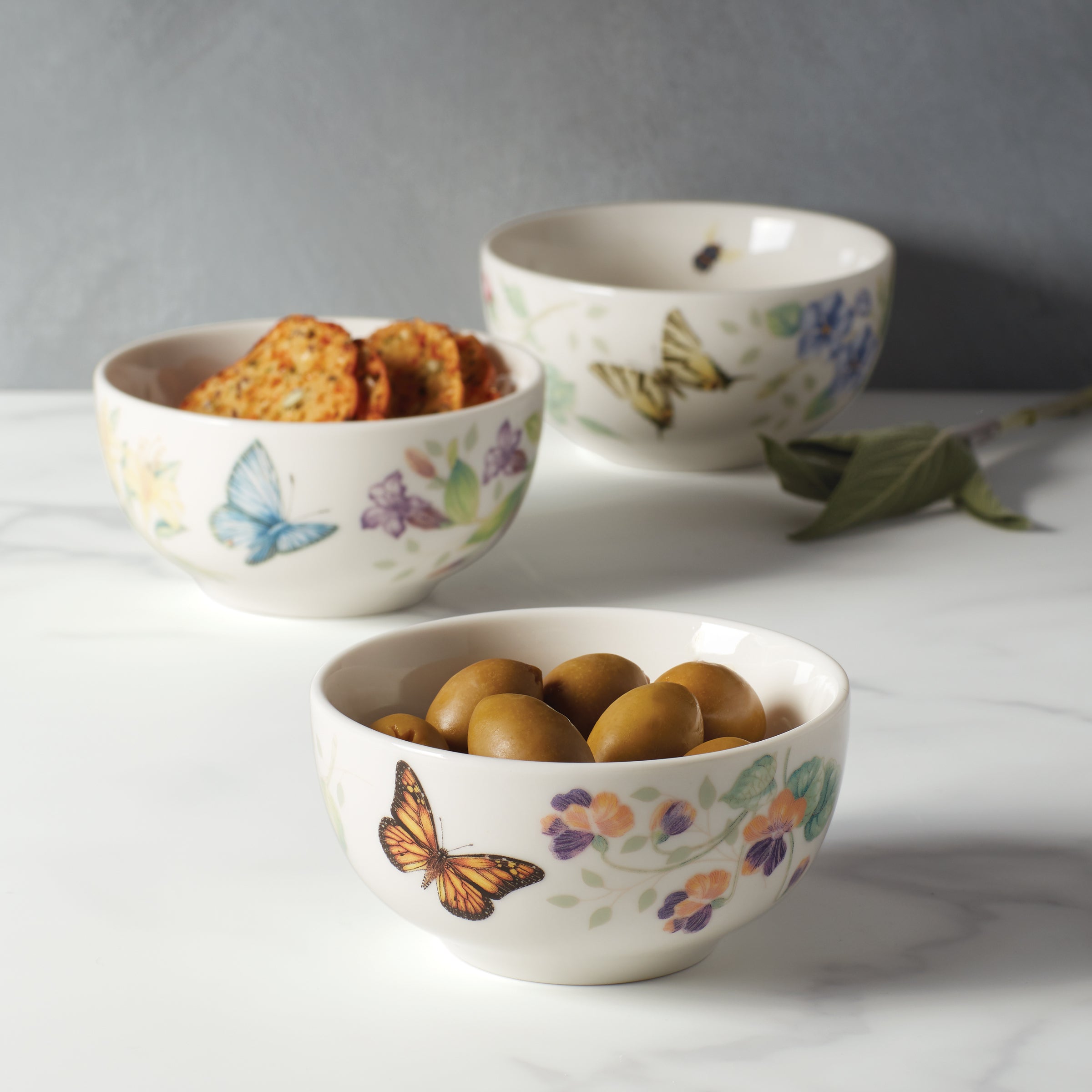 Butterfly Meadow Mini Bowls Set of 3 - Floral & Butterfly Design