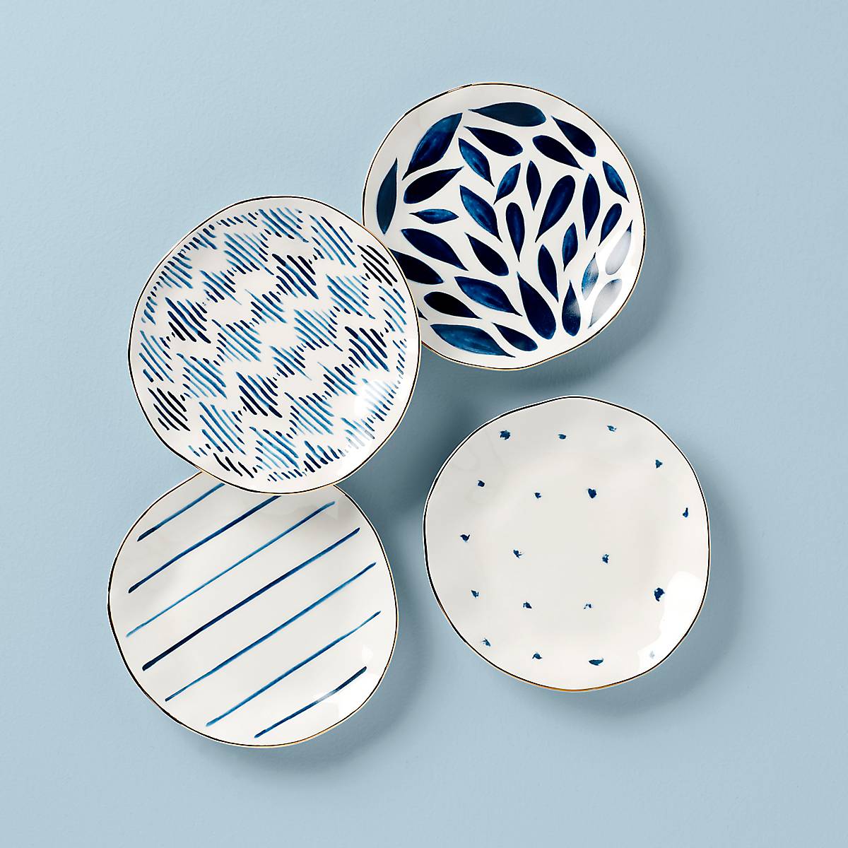 Blue Bay Tidbit Plates Set of 4 for Desserts & Cookies | Gold Banding