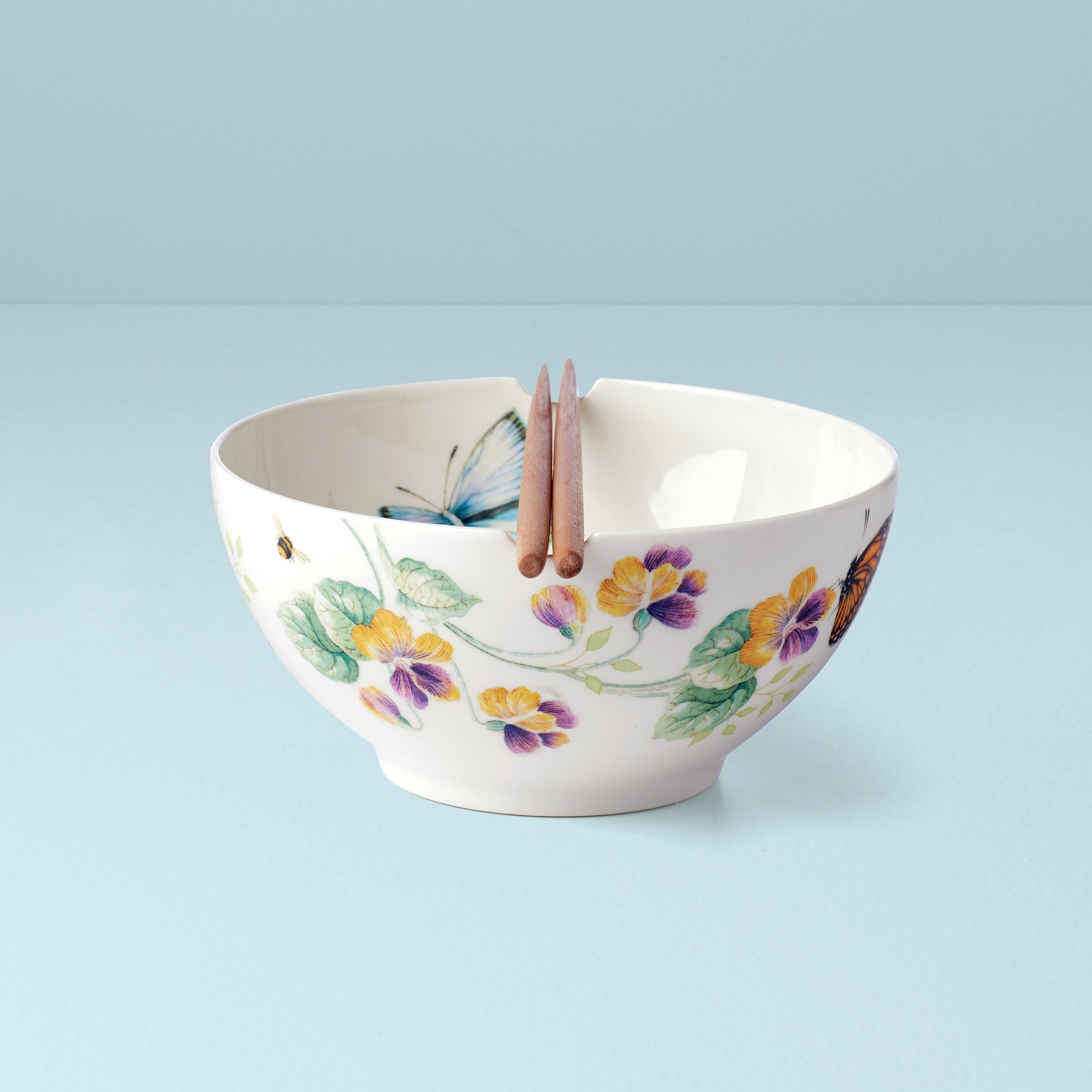 Porcelain Bowl & Wooden Chopsticks Set for Asian Cuisine | Butterfly Meadow
