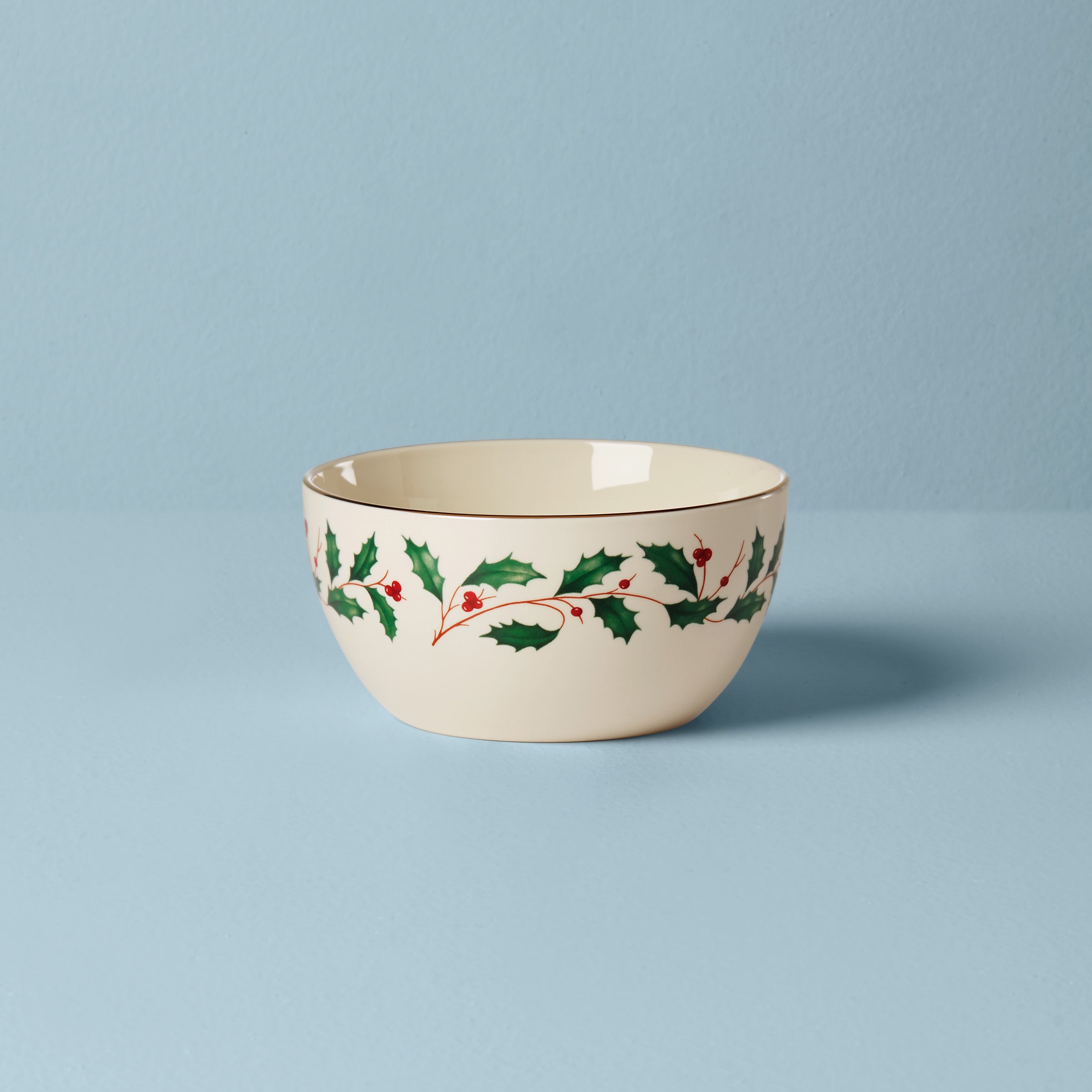 Christmas Salad Bowl with Holly Motif & Gold Trim | Holiday Collection