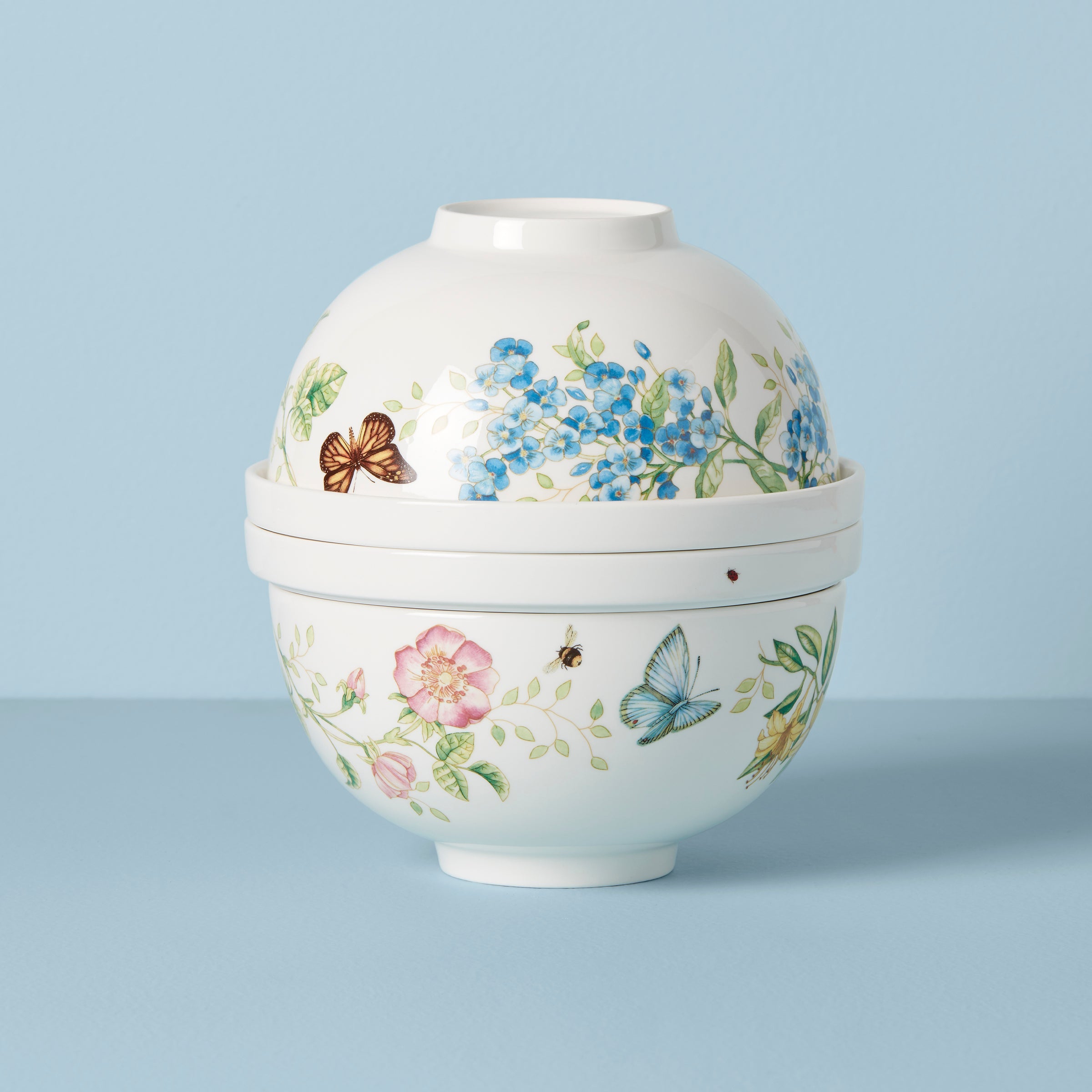 Butterfly Meadow Porcelain Dinnerware Set | 8-Piece Nesting Dishes