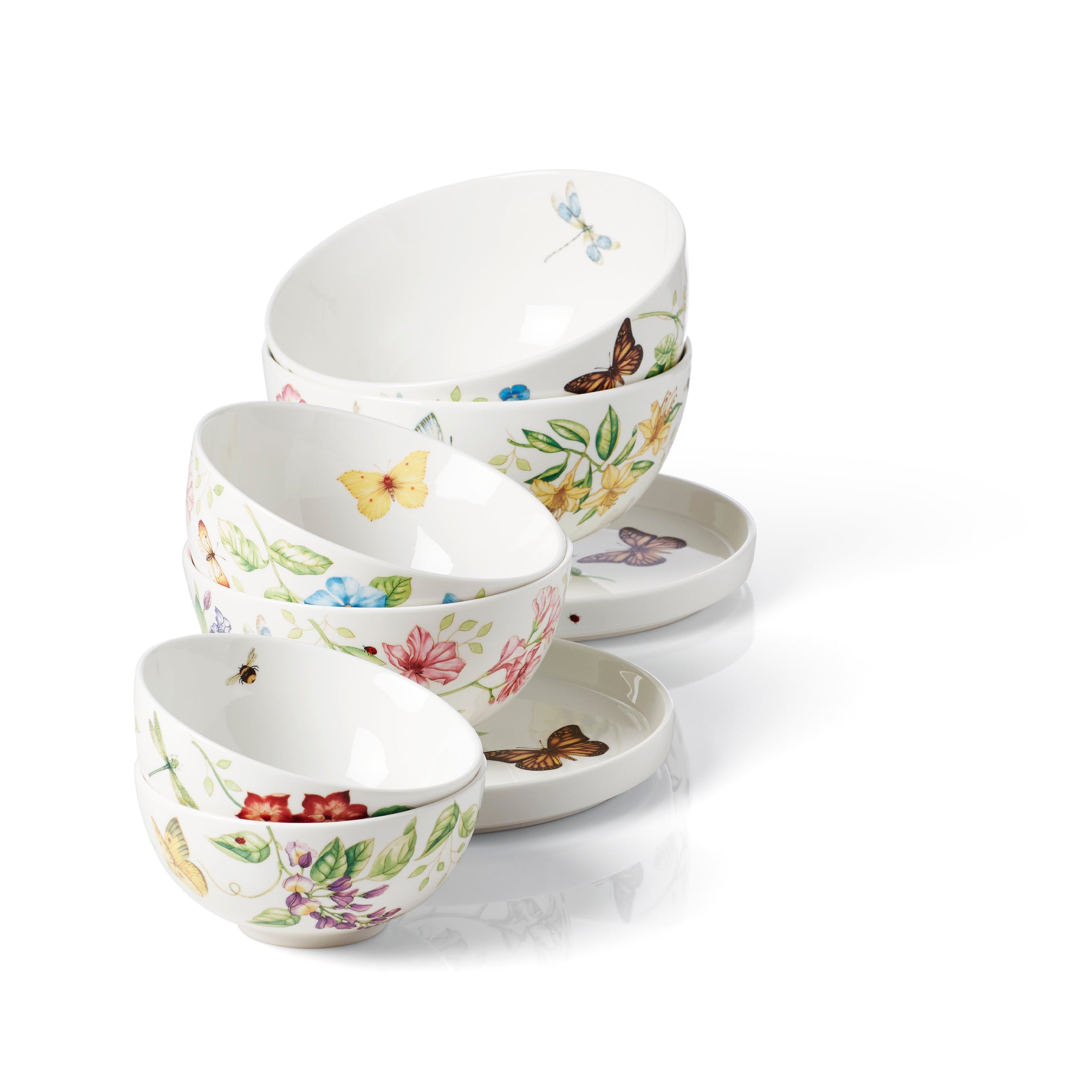 Butterfly Meadow Porcelain Dinnerware Set | 8-Piece Nesting Dishes