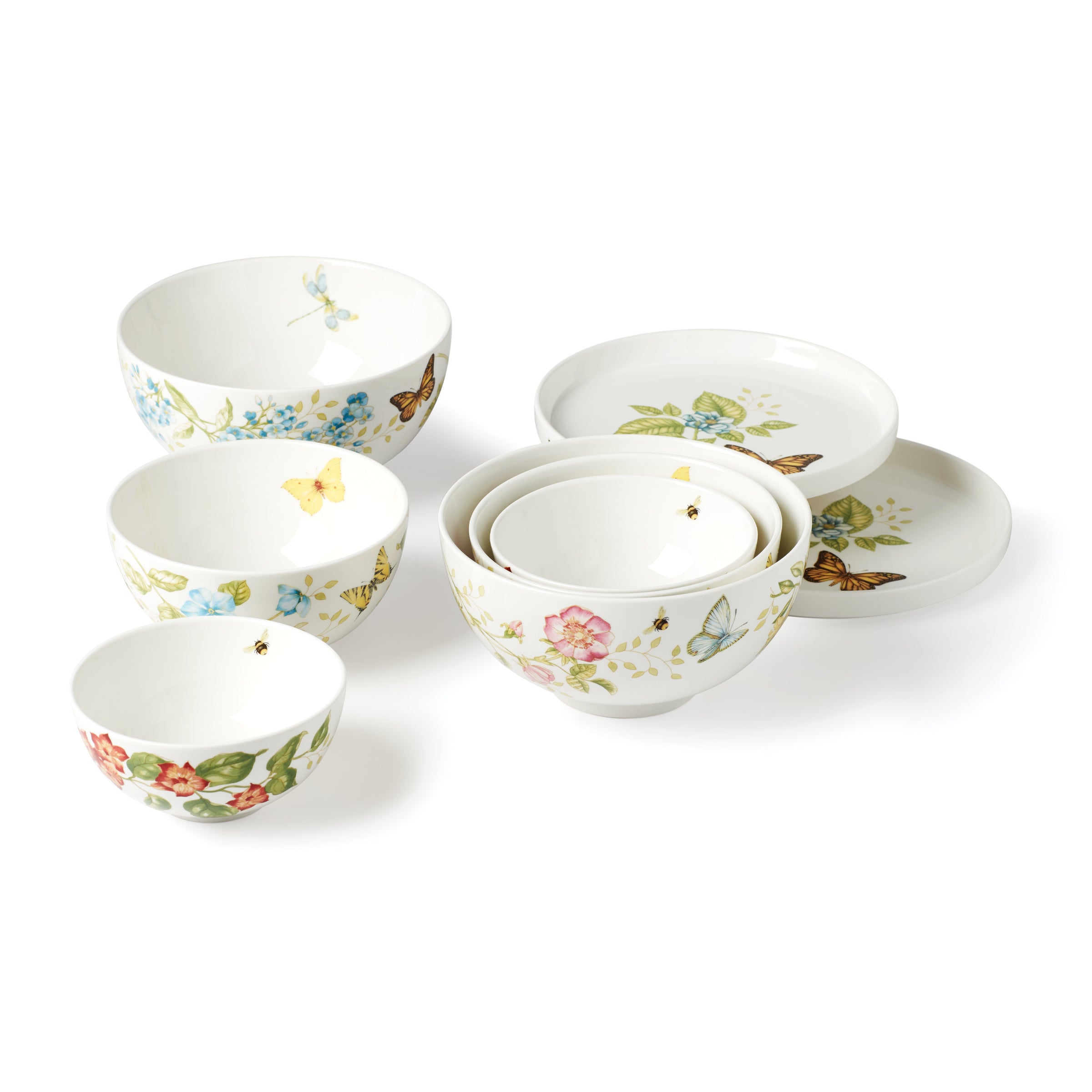 Butterfly Meadow Porcelain Dinnerware Set | 8-Piece Nesting Dishes