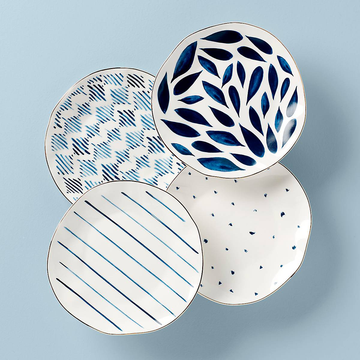 Blue Bay Dessert Plates Set of 4 with Gold Accent | Elegant Serving