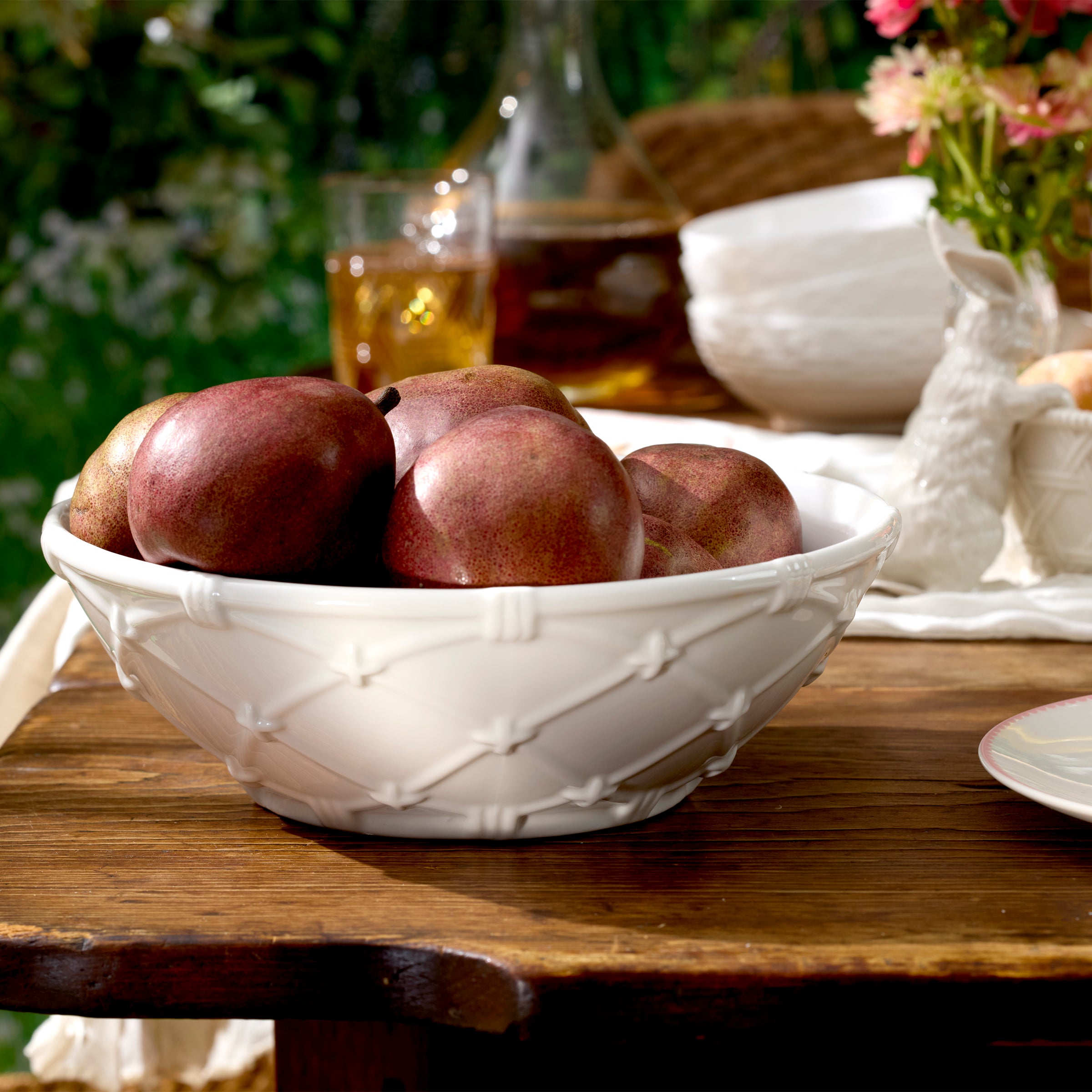 Wicker Basket Design Porcelain Serving Bowl | Rustic Tableware