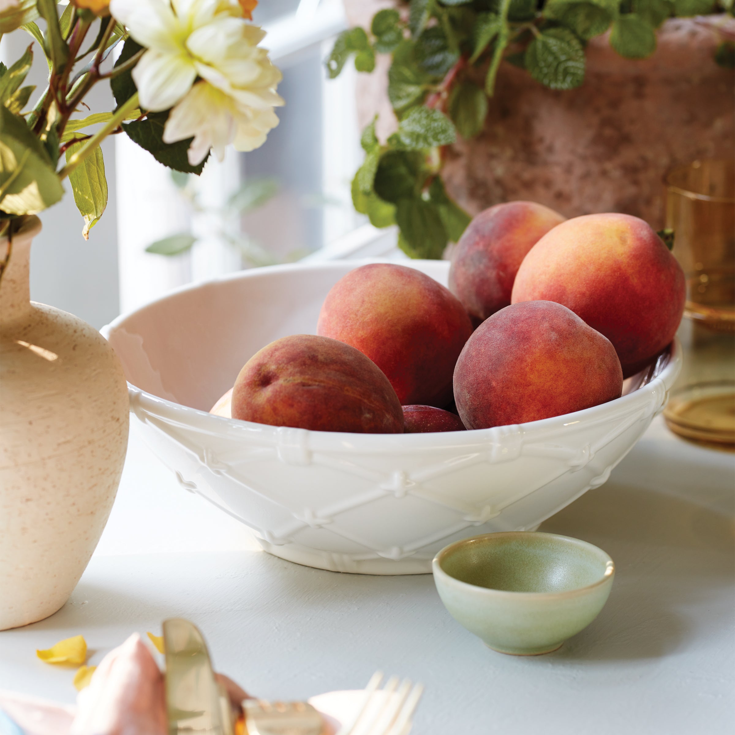 Wicker Basket Design Porcelain Serving Bowl | Rustic Tableware