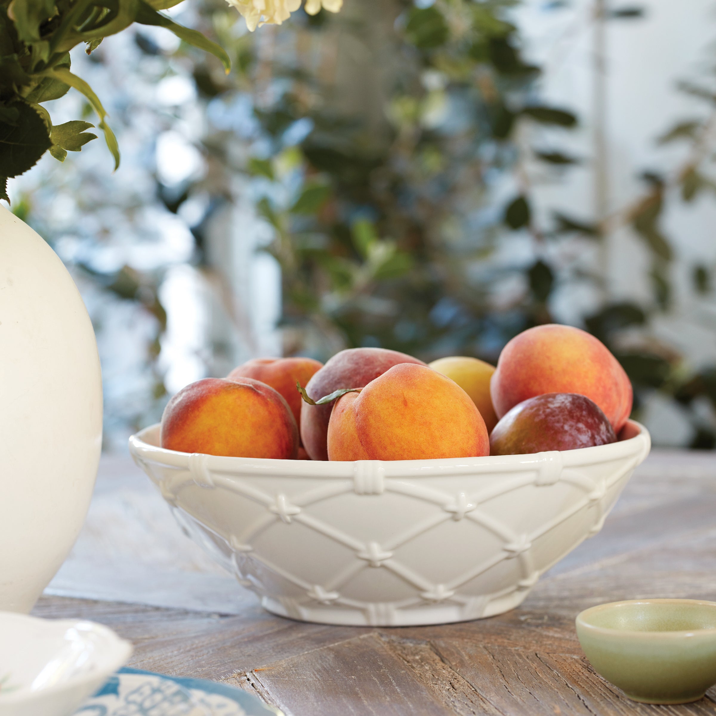Wicker Basket Design Porcelain Serving Bowl | Rustic Tableware