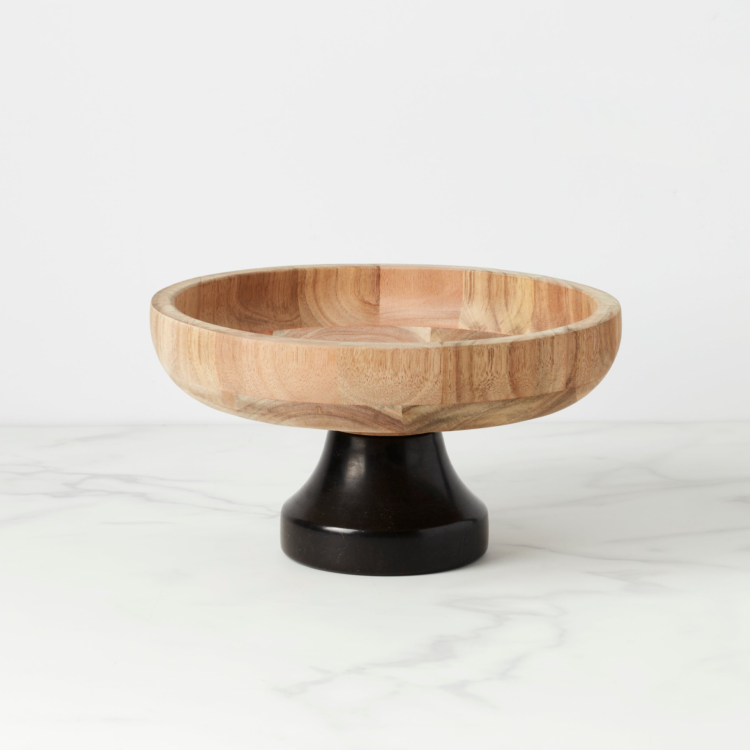 Footed Serving Bowl with Marble Base & Wooden Top | LX Collective