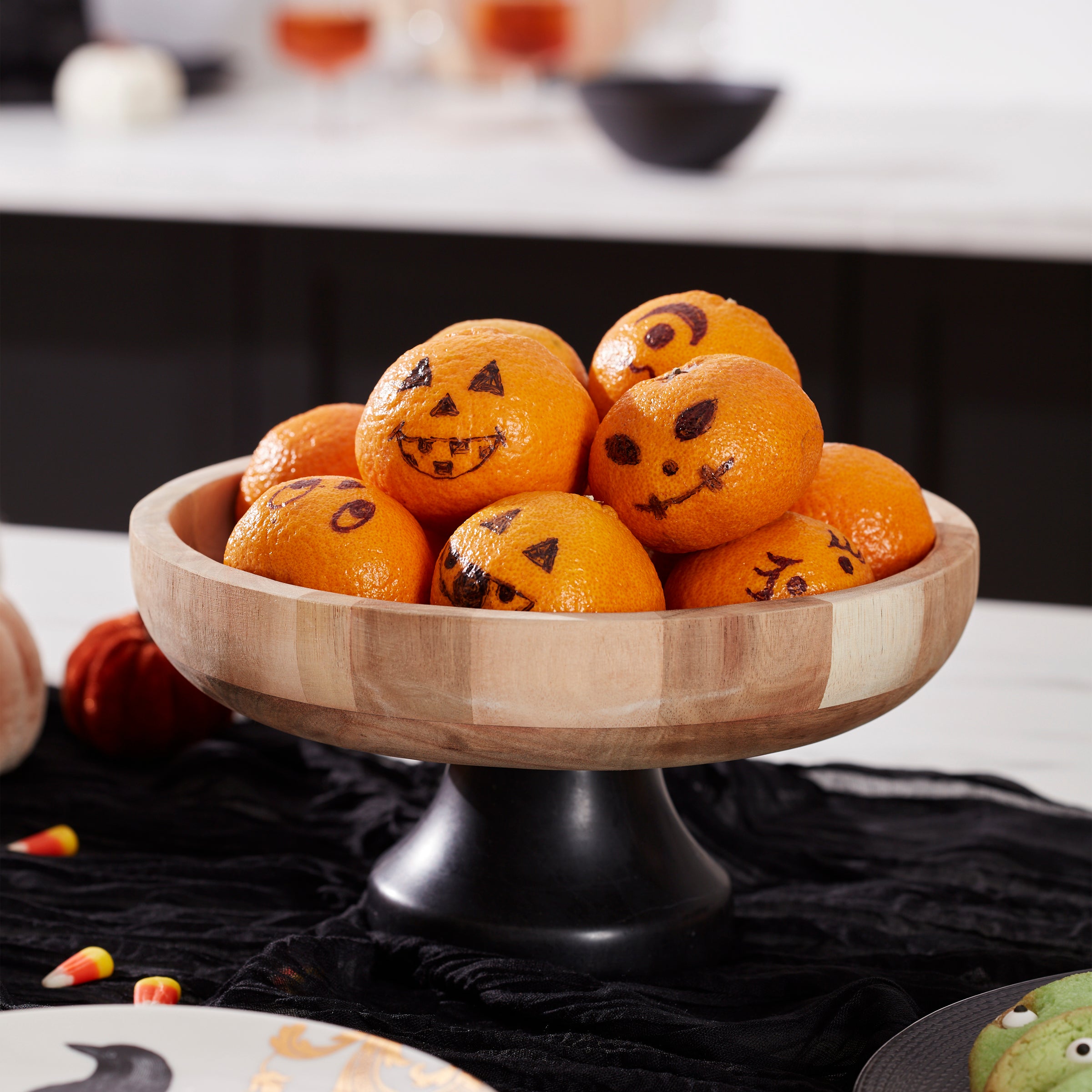 Footed Serving Bowl with Marble Base & Wooden Top | LX Collective