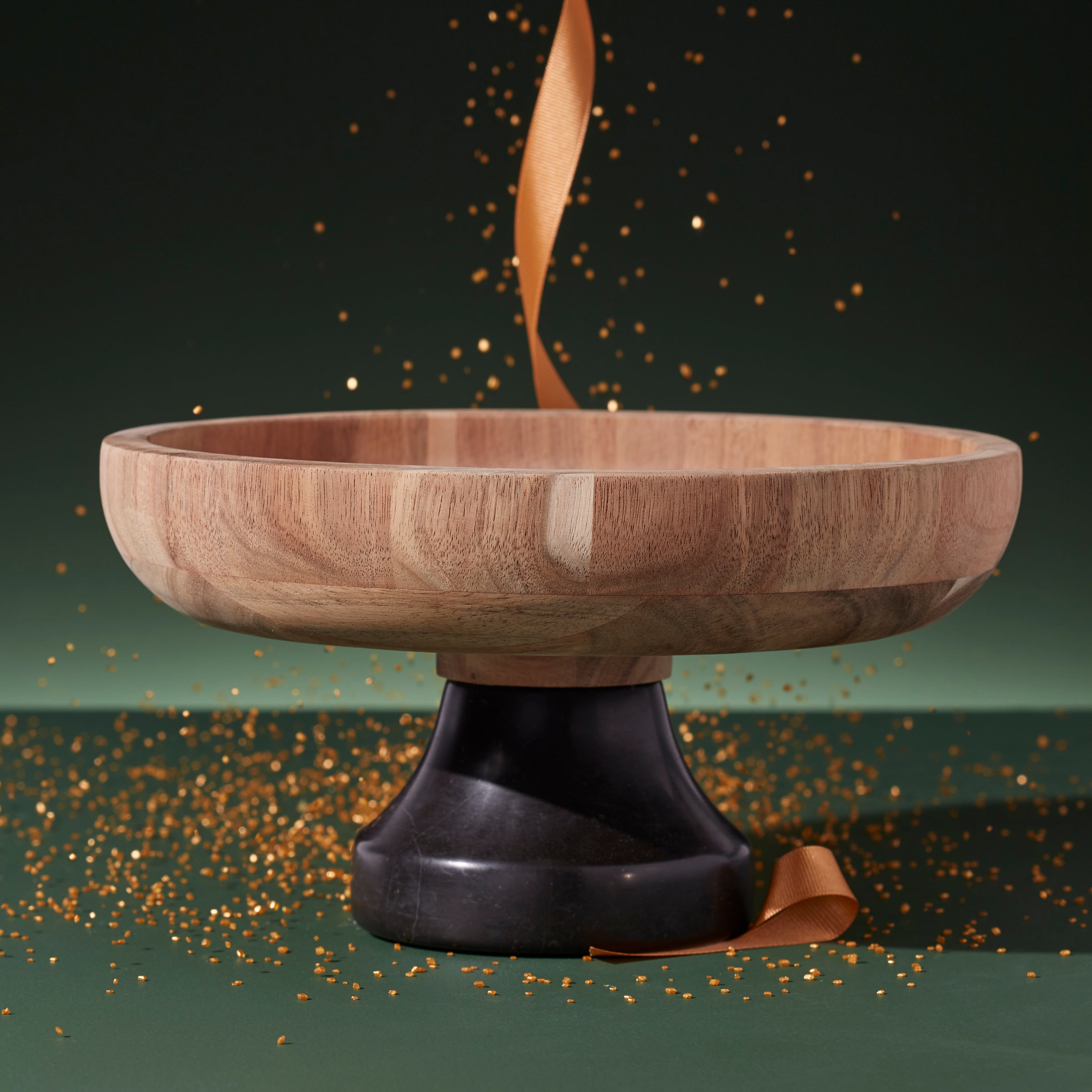 Footed Serving Bowl with Marble Base & Wooden Top | LX Collective