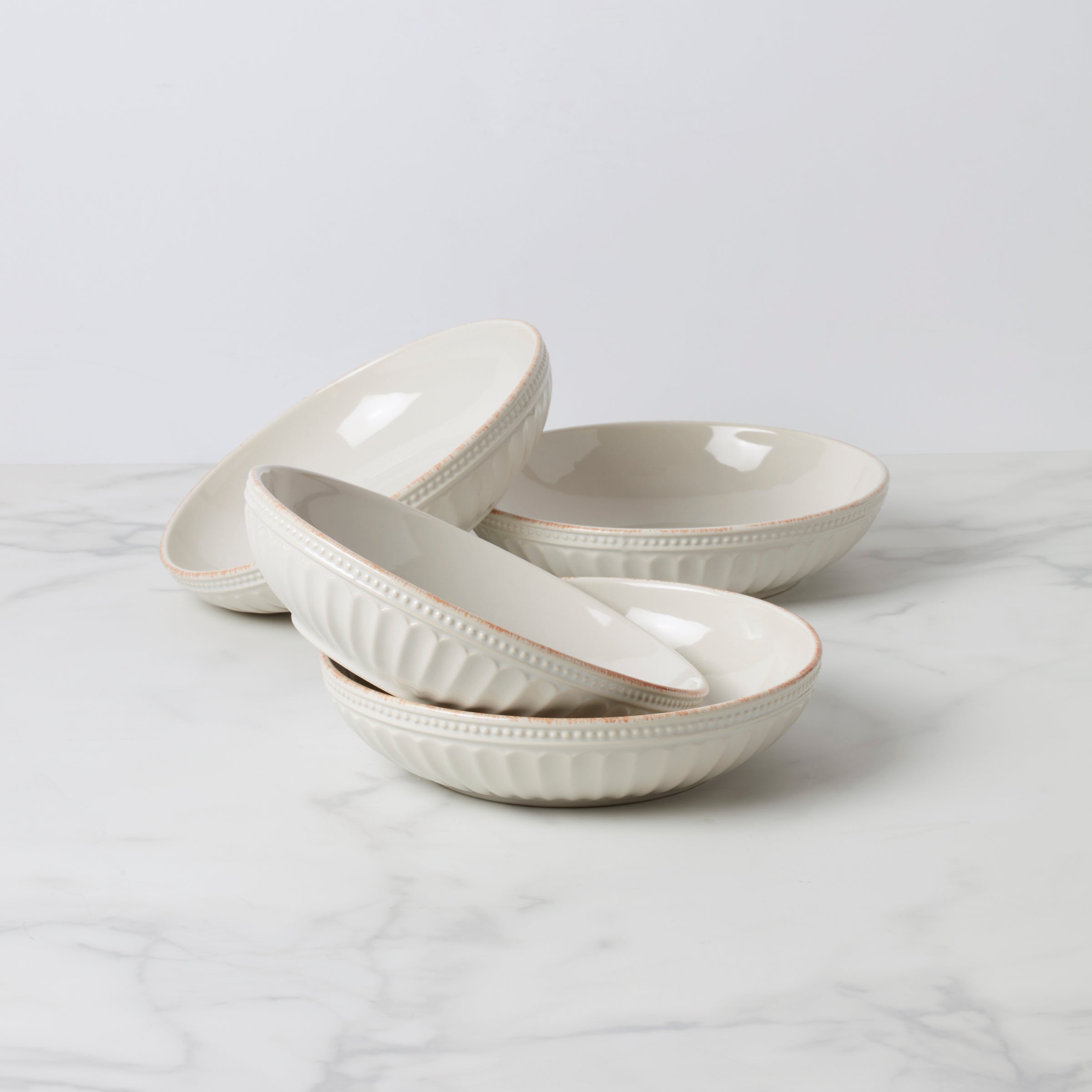 Rustic White Pasta Bowls Set of 4 - French Perle Dinnerware