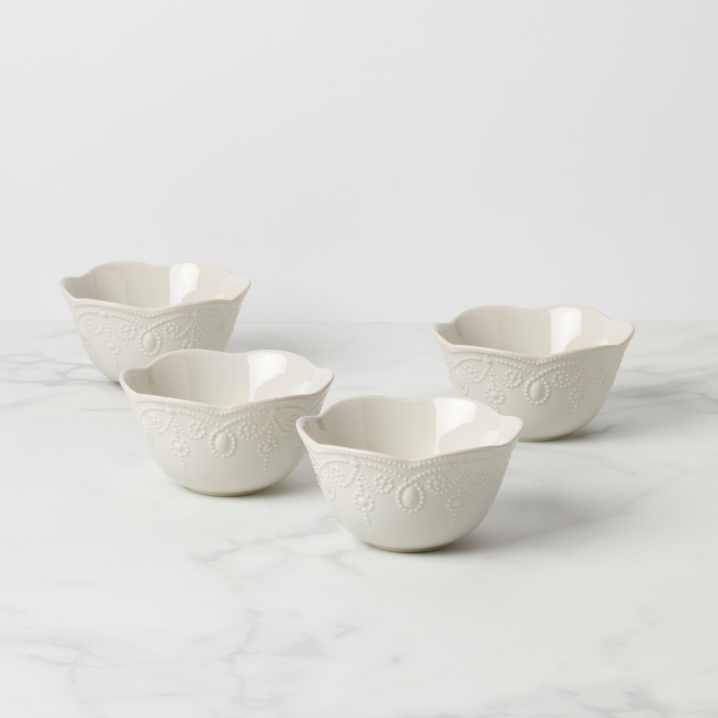 Stoneware Fruit Bowls Set of 4 - Handcrafted & Microwave Safe | French Perle