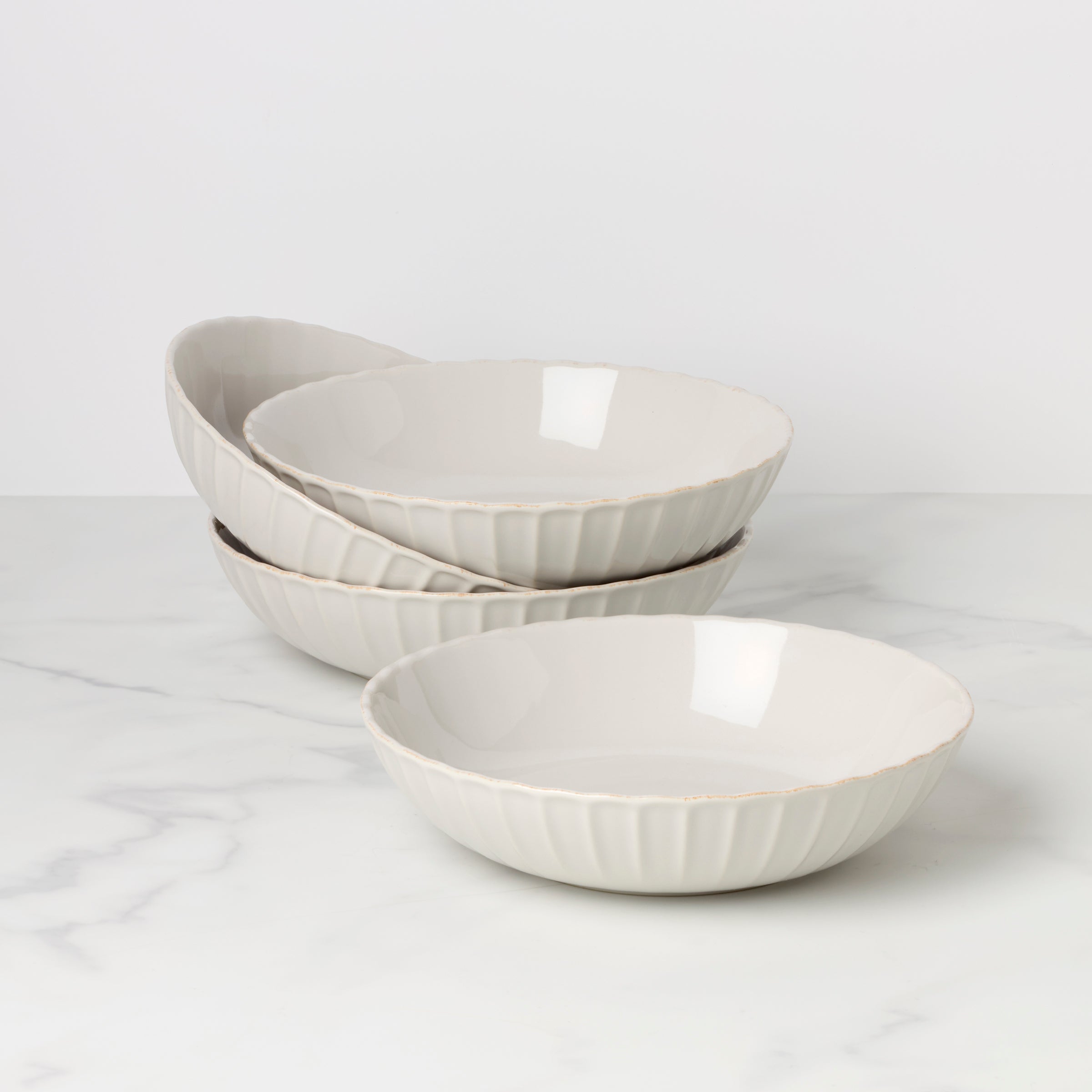 Scallop Pasta Bowls Set of 4 - French Perle Stoneware