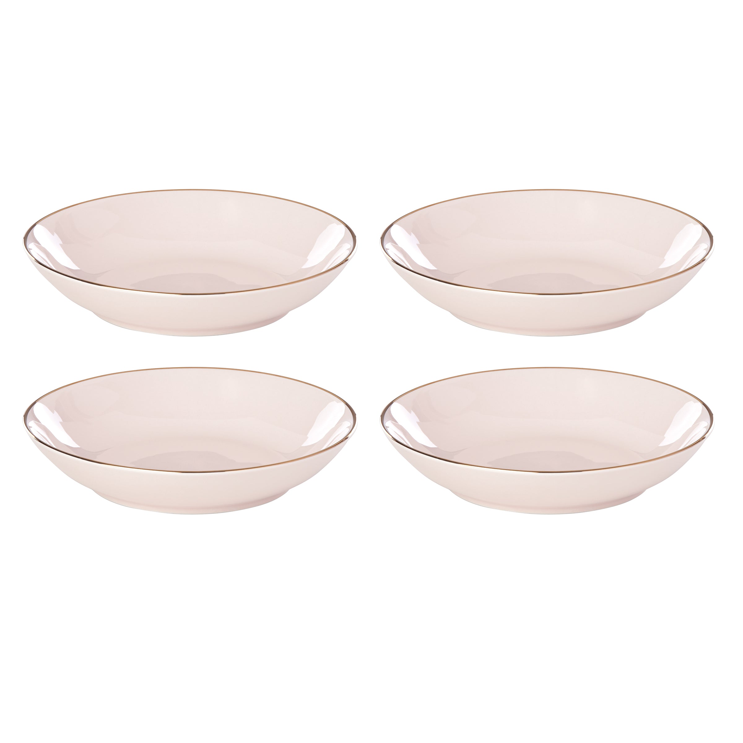 Blush Pink Pasta Bowls Set of 4 with Gold Trim | Trianna Ceramic