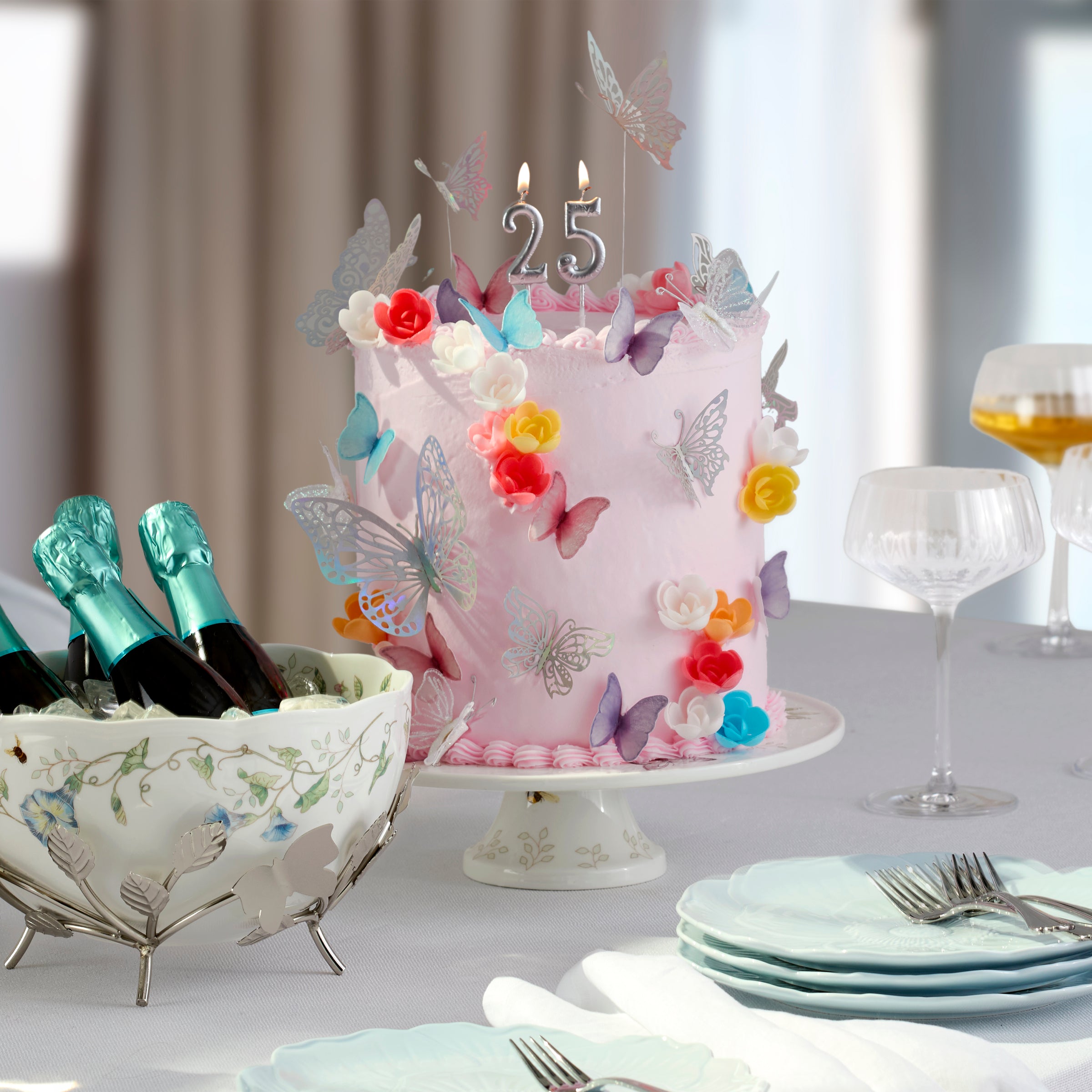 25th Anniversary Butterfly Meadow Bowl with Stand | Decorative Collectible