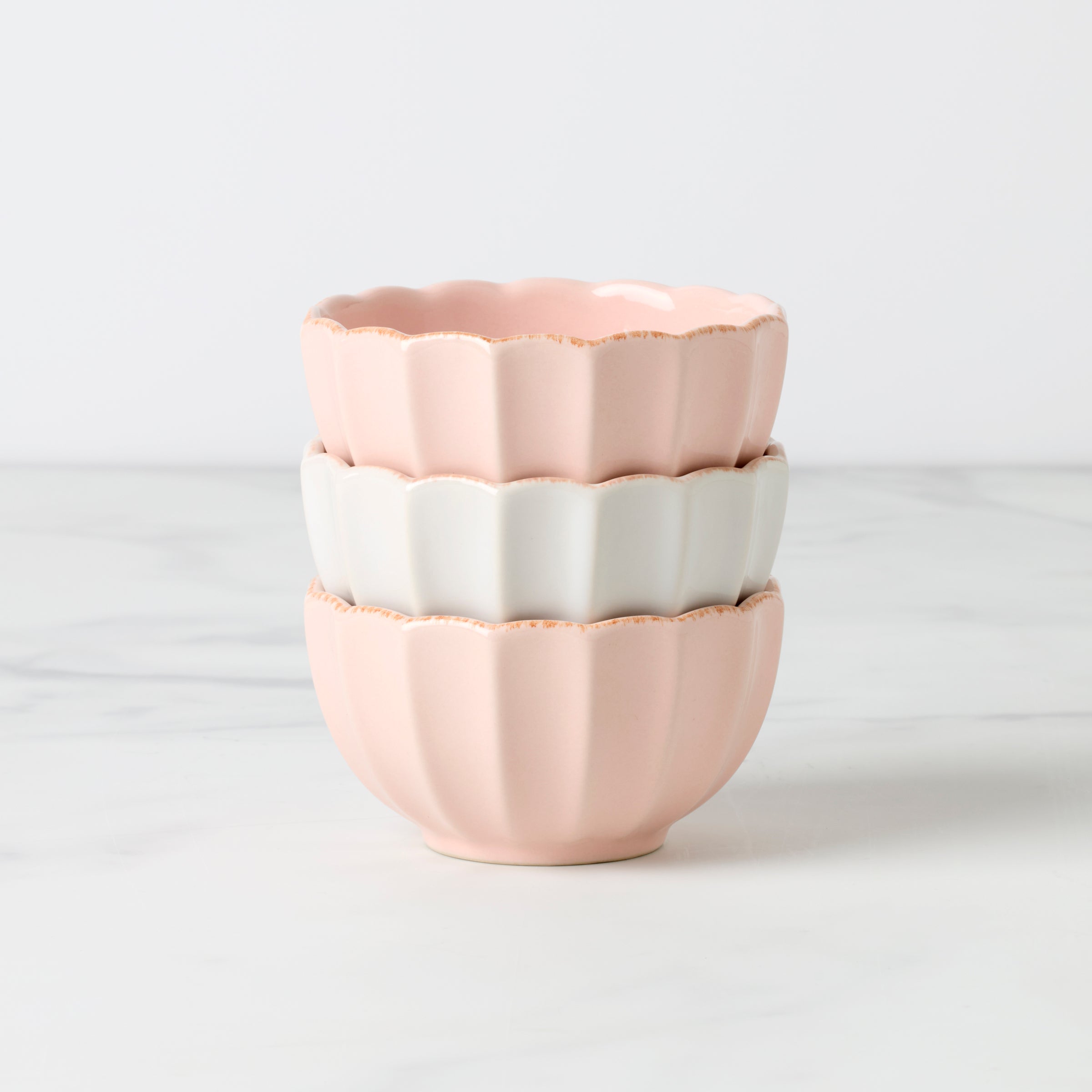 French Ceramic Mini Bowls - Set of 3 | Perle Scallop Design