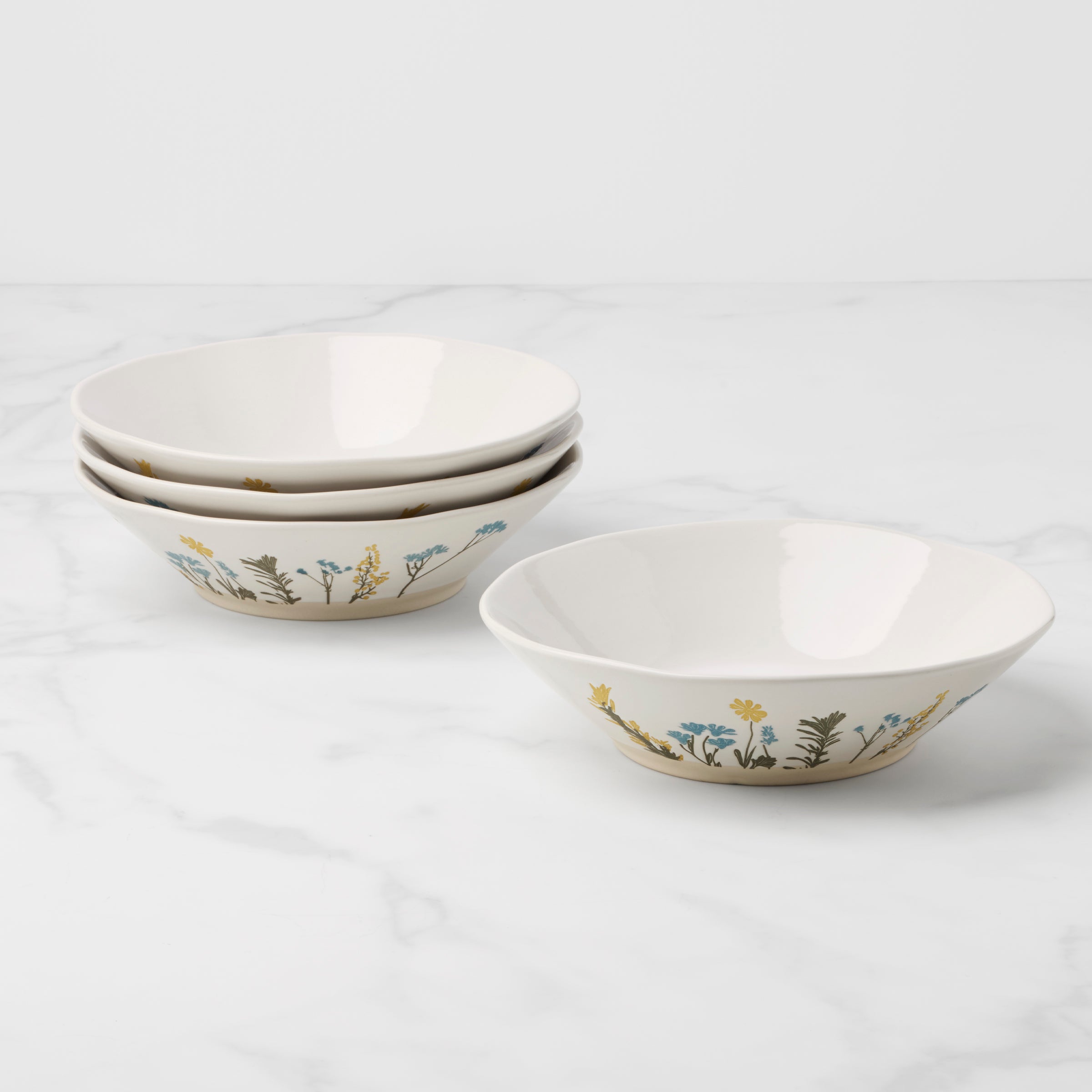 Wildflower Pasta Bowls Set of 4 - Stoneware Dinnerware for Spring