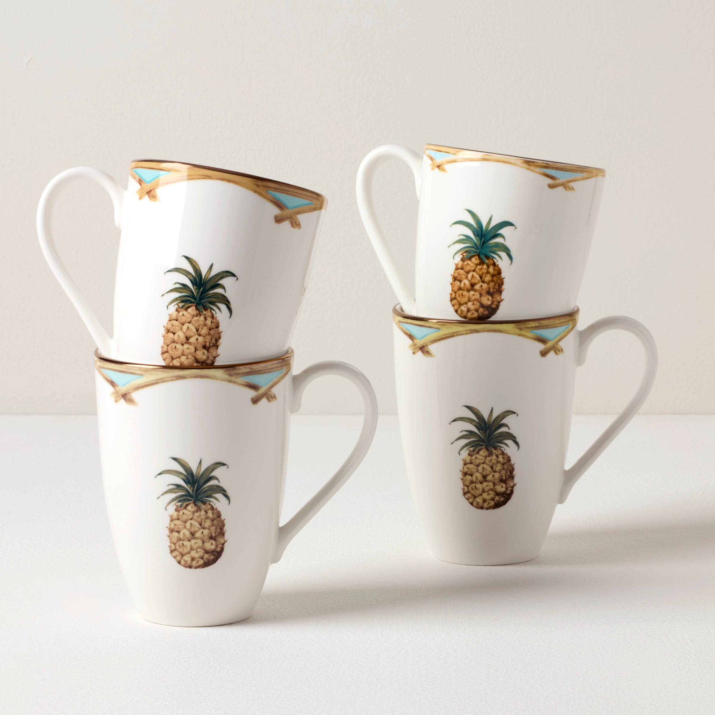 British Colonial Bamboo Mugs Set of 4 with Gold Accents | Lenox