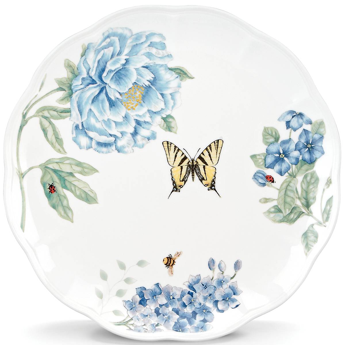 Blue Butterfly Meadow Dinner Plate | Scalloped Ceramic Porcelain