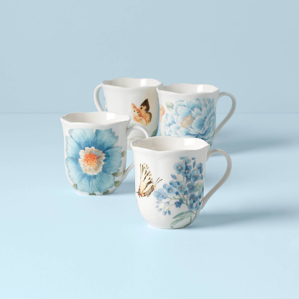 Butterfly Meadow Blue Ceramic Mugs - Set of 4 | Microwave & Dishwasher Safe