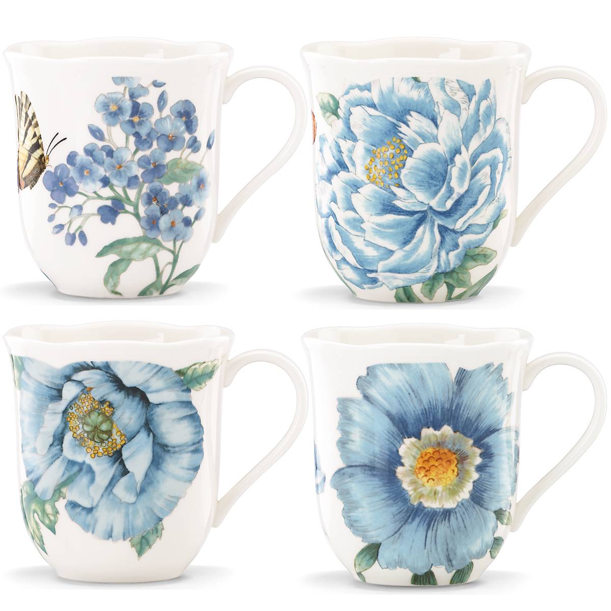 Butterfly Meadow Blue Ceramic Mugs - Set of 4 | Microwave & Dishwasher Safe