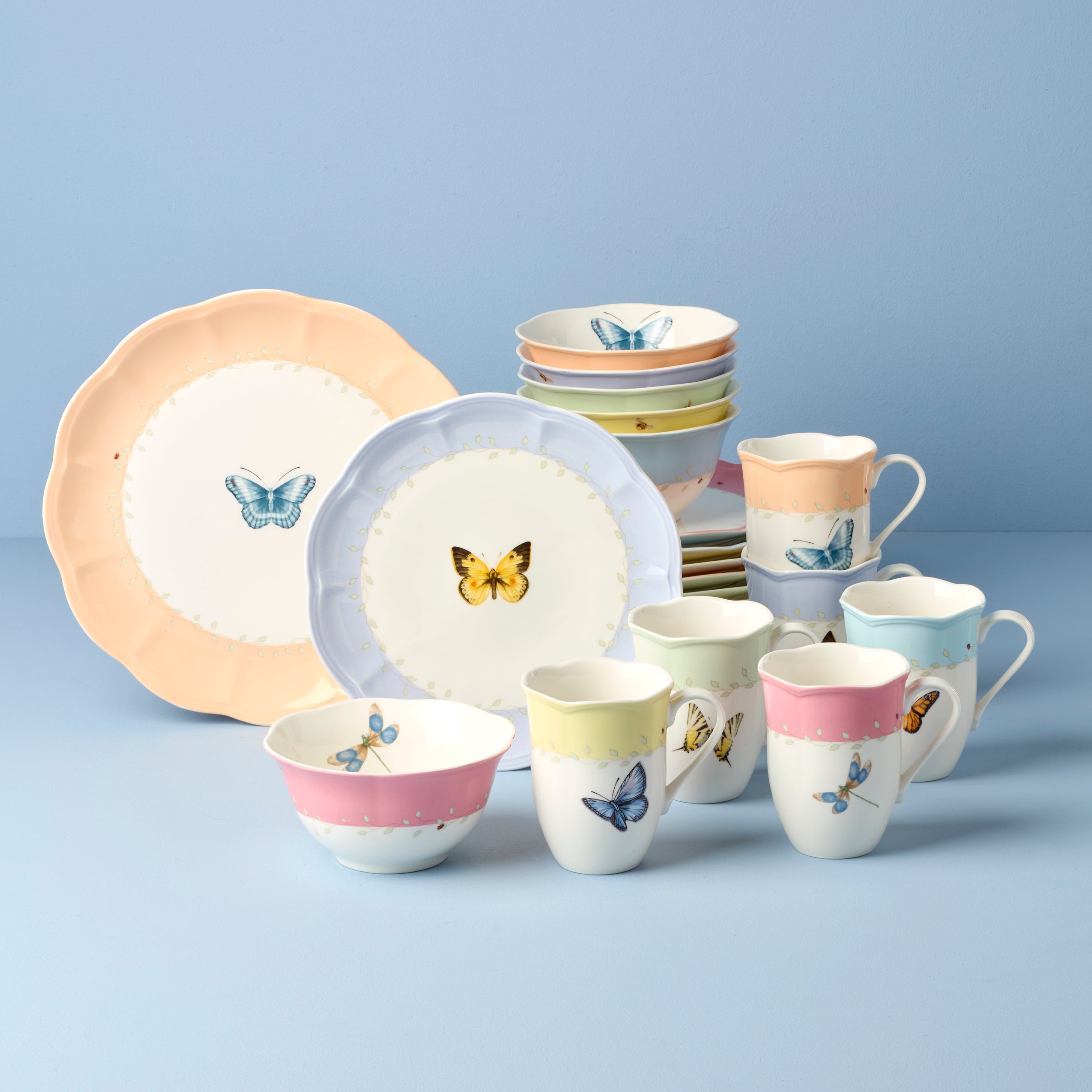 Butterfly Meadow 24-Piece Dinnerware Set in Pastel Colors | Charming Tabletop
