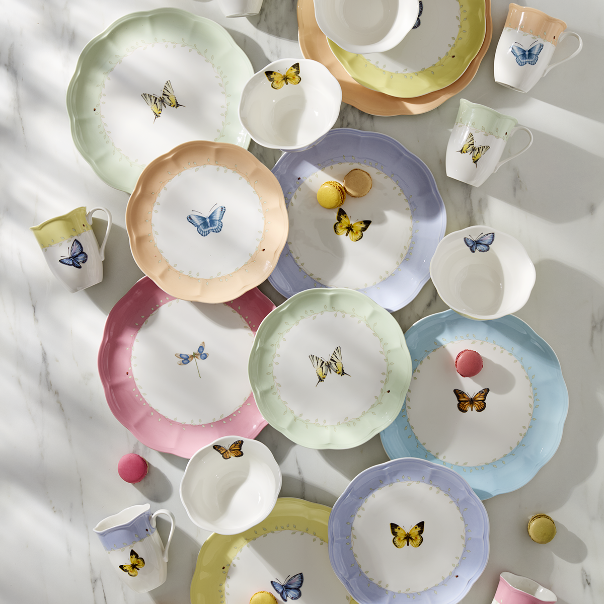 Butterfly Meadow 24-Piece Dinnerware Set in Pastel Colors | Charming Tabletop