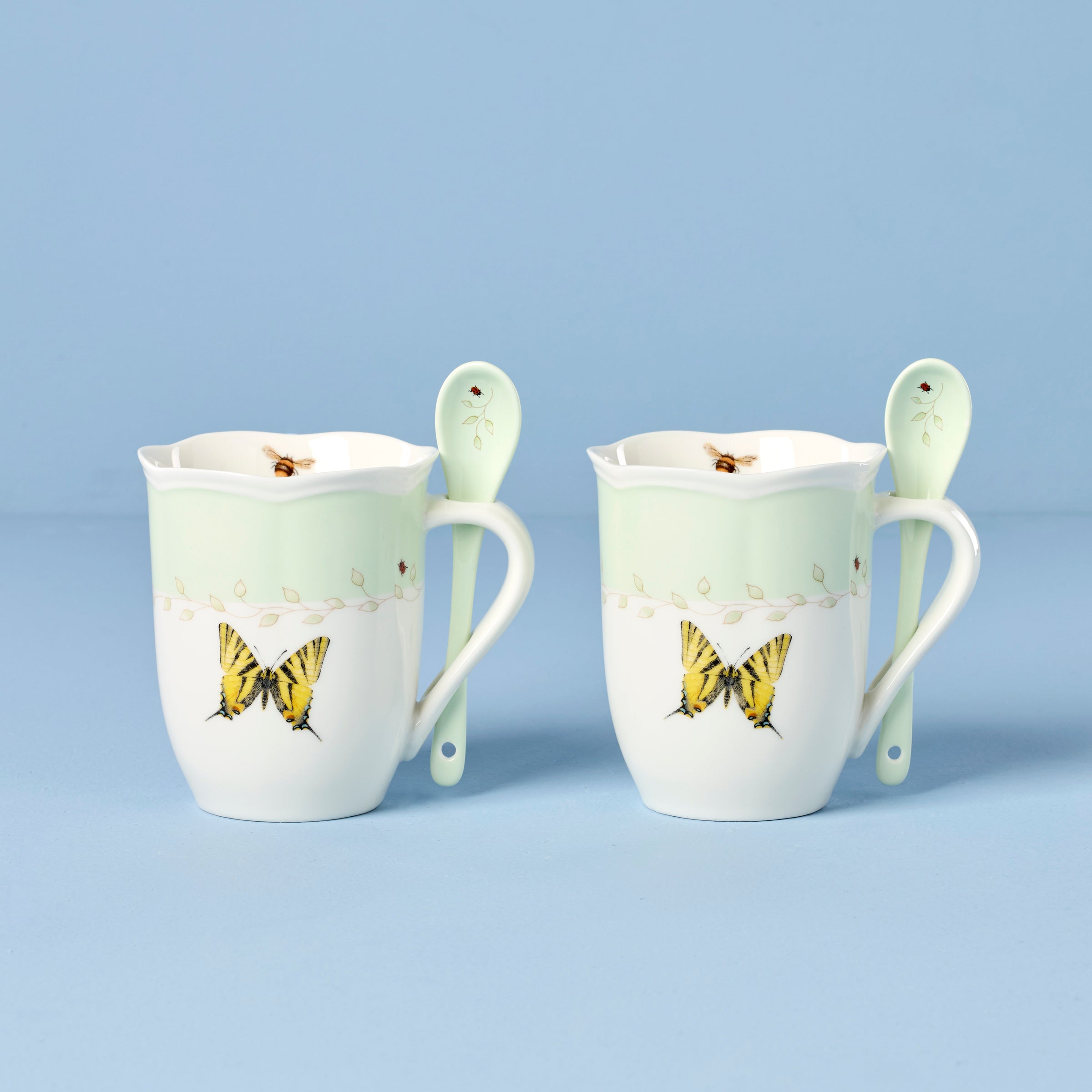 Butterfly Meadow Green Mug & Spoon Set - 2 Pieces | Charming Tabletop