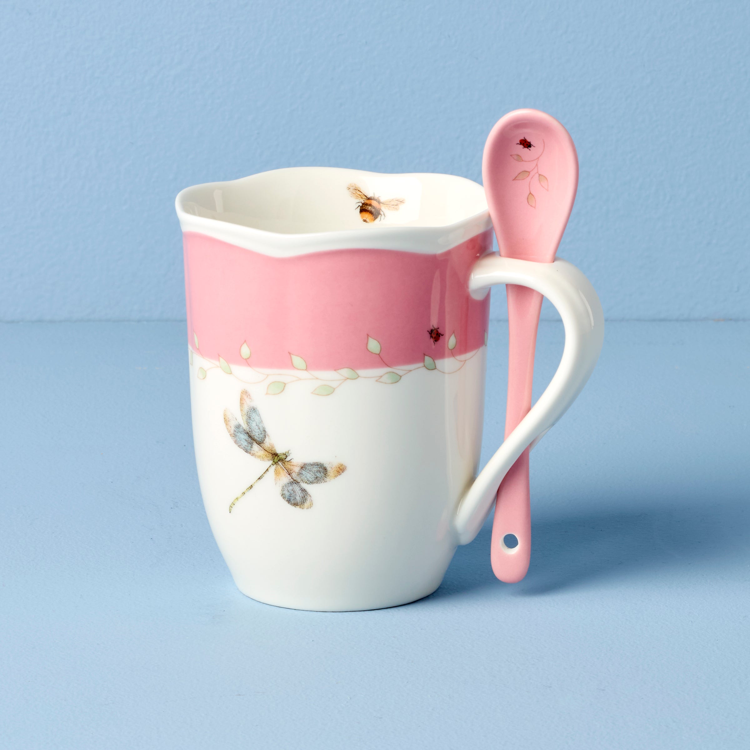 Butterfly Meadow Pink Mug & Spoon Set - 2 Piece Pastel Collection