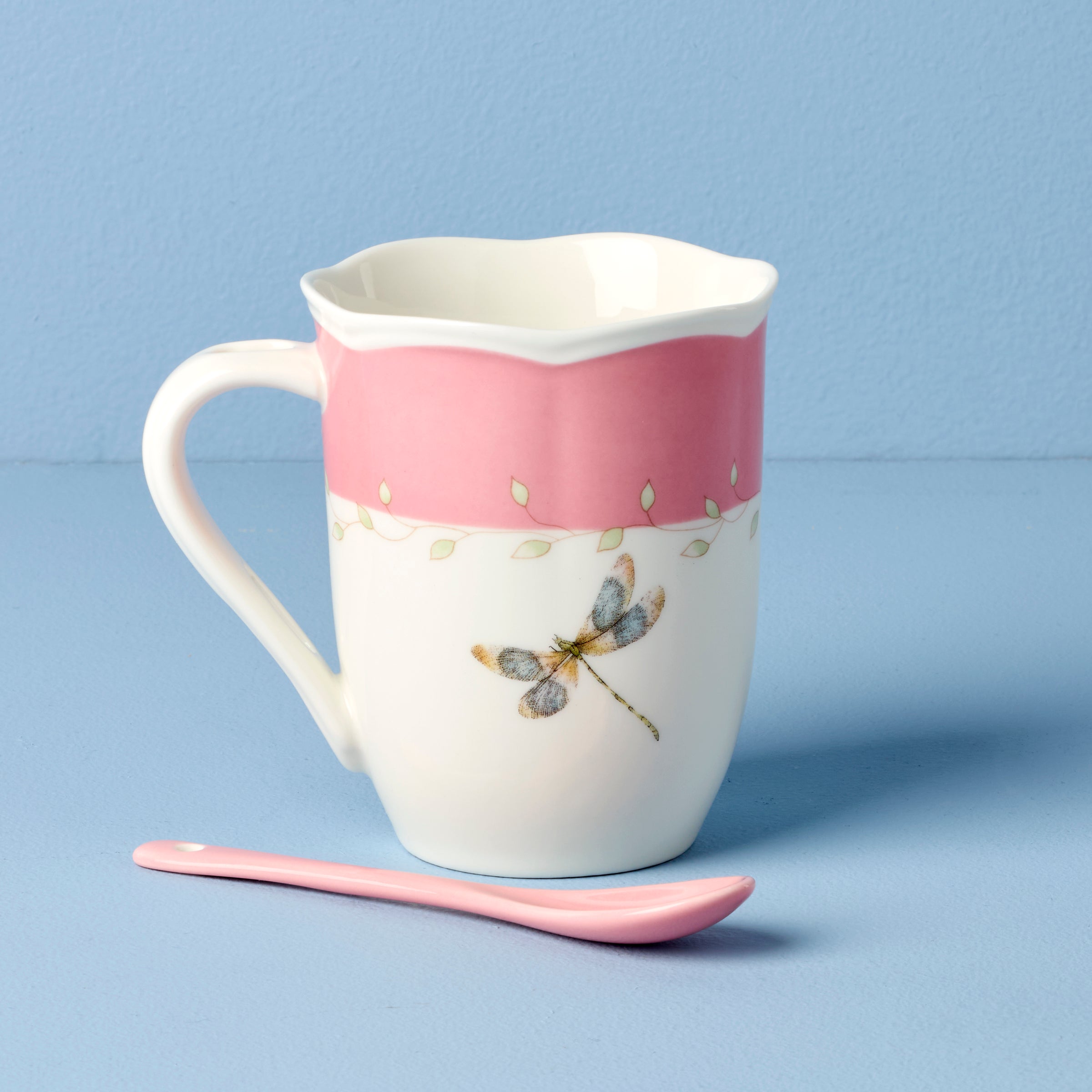 Butterfly Meadow Pink Mug & Spoon Set - 2 Piece Pastel Collection