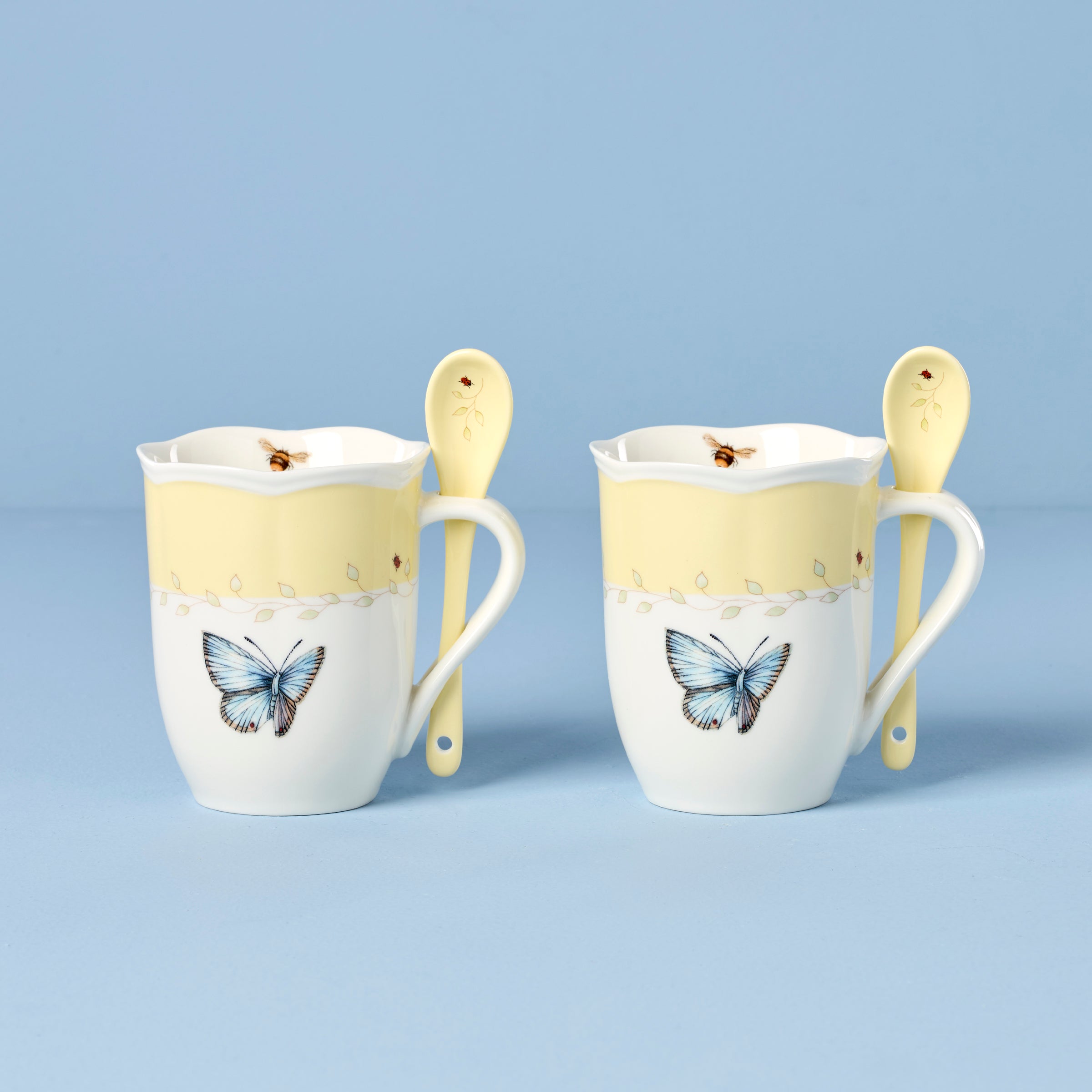 Butterfly Meadow Yellow Mug & Spoon Set - 2 Piece Pastel Tableware