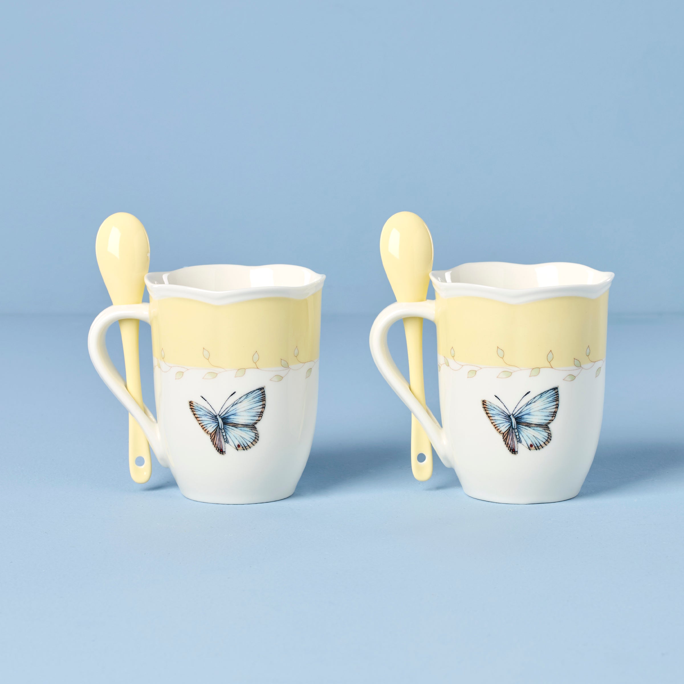 Butterfly Meadow Yellow Mug & Spoon Set - 2 Piece Pastel Tableware