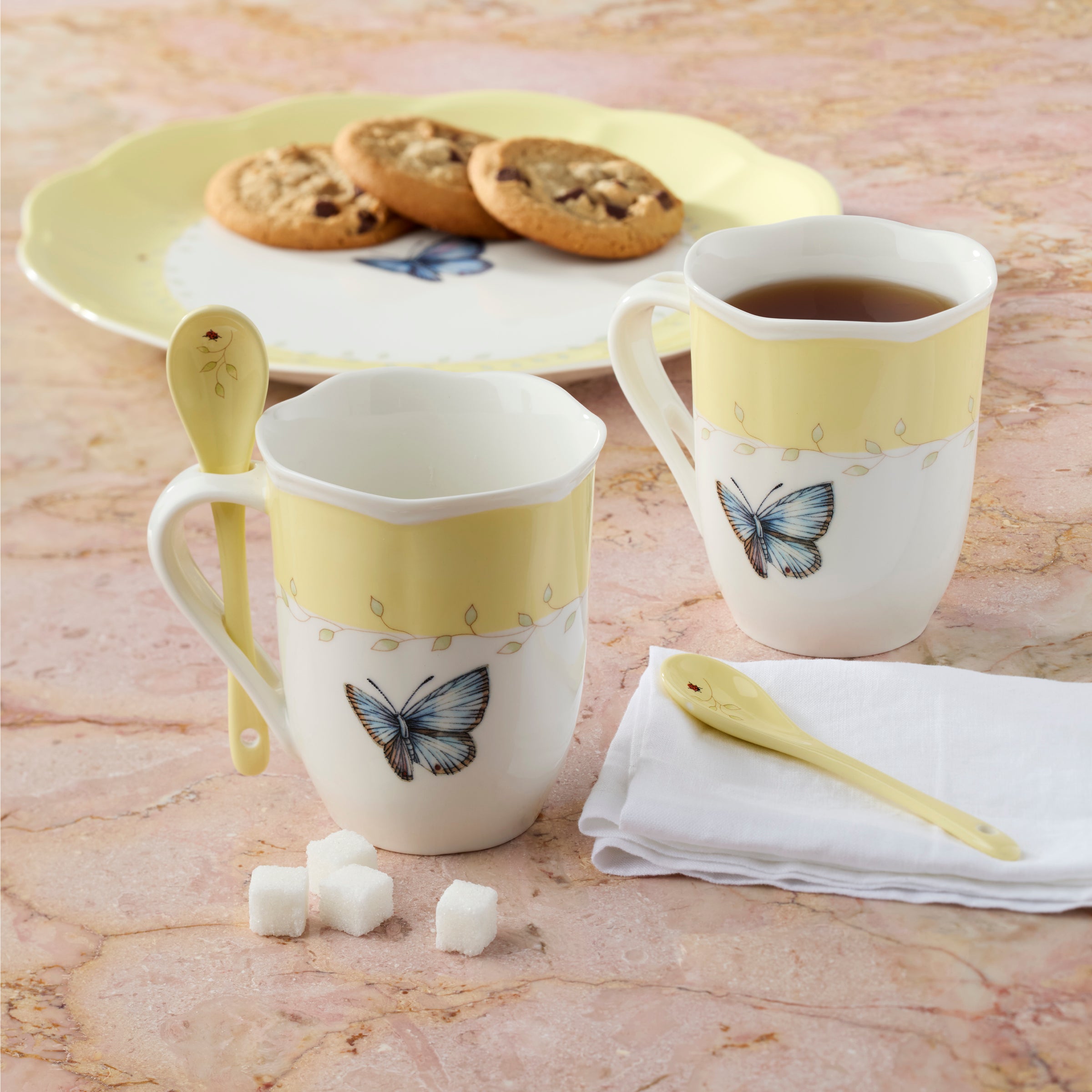 Butterfly Meadow Yellow Mug & Spoon Set - 2 Piece Pastel Tableware
