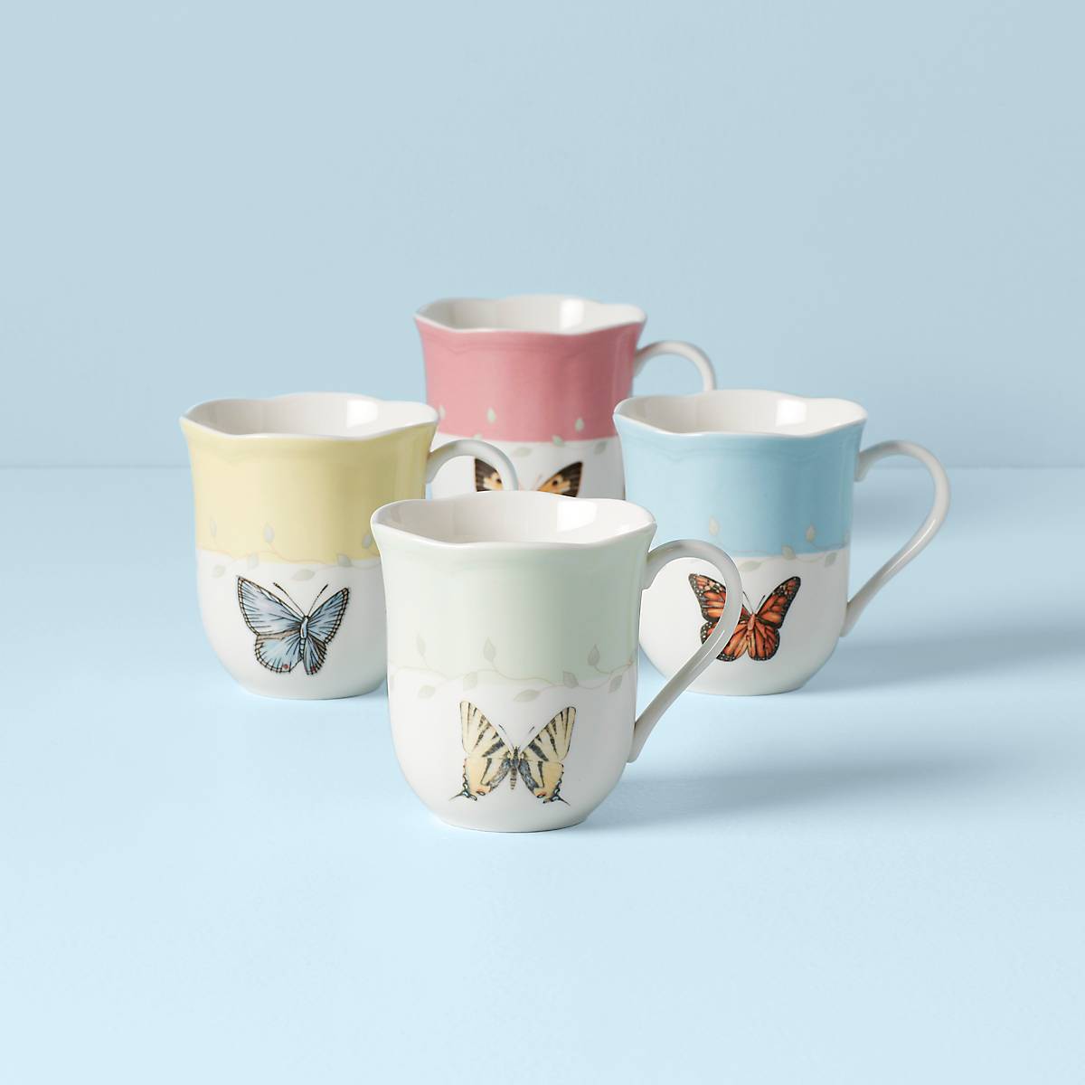 Butterfly Meadow Ceramic Mugs - Set of 4 | Microwave & Dishwasher Safe